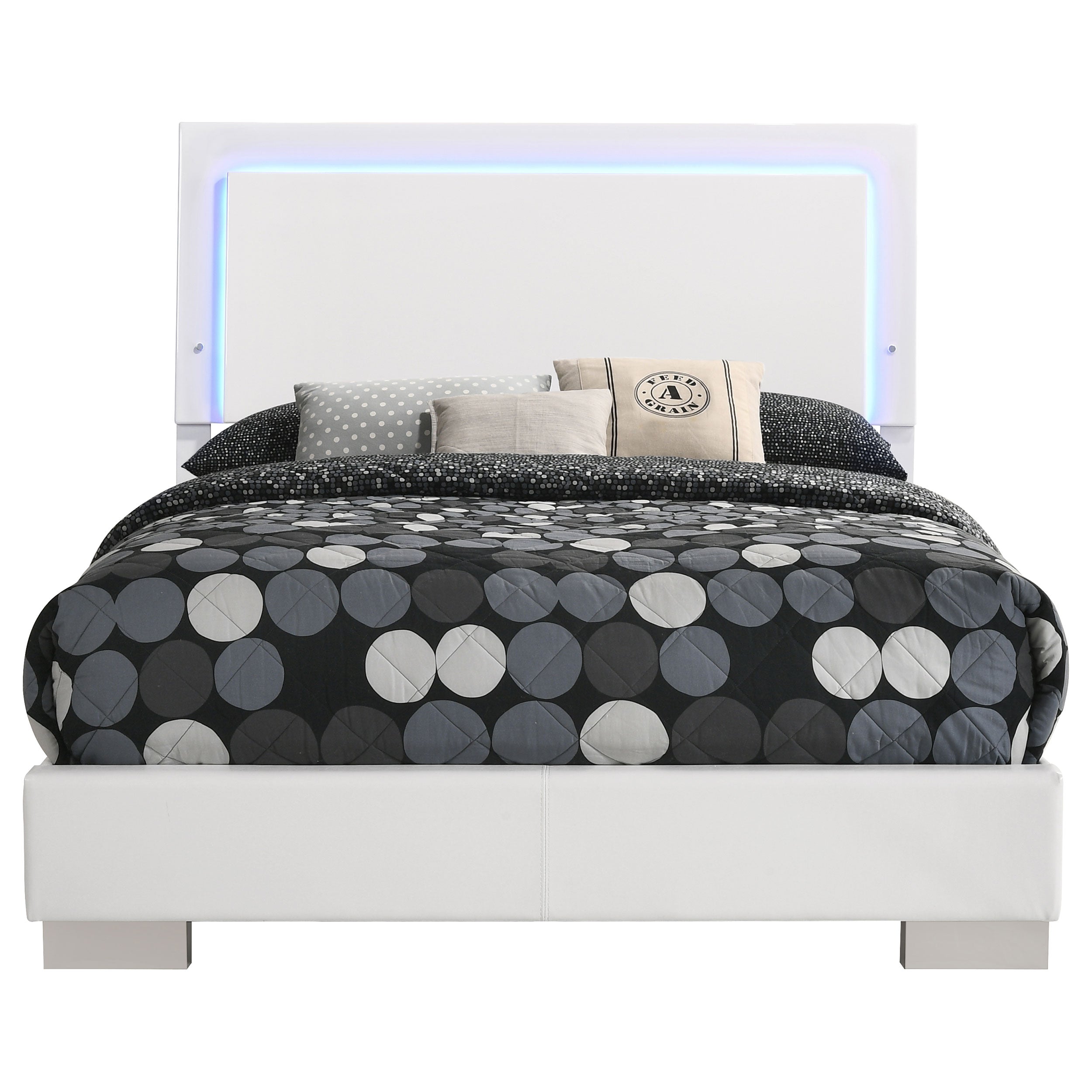 Coaster Felicity Panel Bed with LED Lighting Glossy White Twin