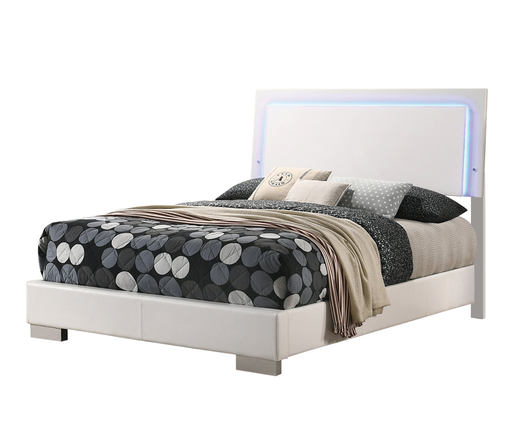 Coaster Felicity Bedroom Set with LED Headboard Glossy White Twin Set of 5