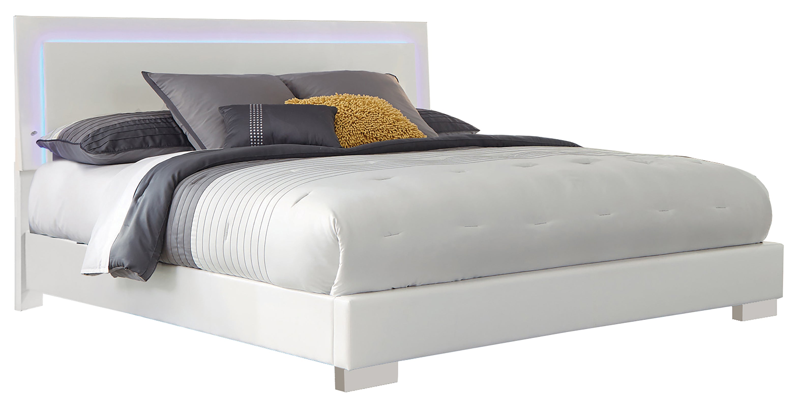 Coaster Felicity Panel Bed with LED Lighting Glossy White Cal King