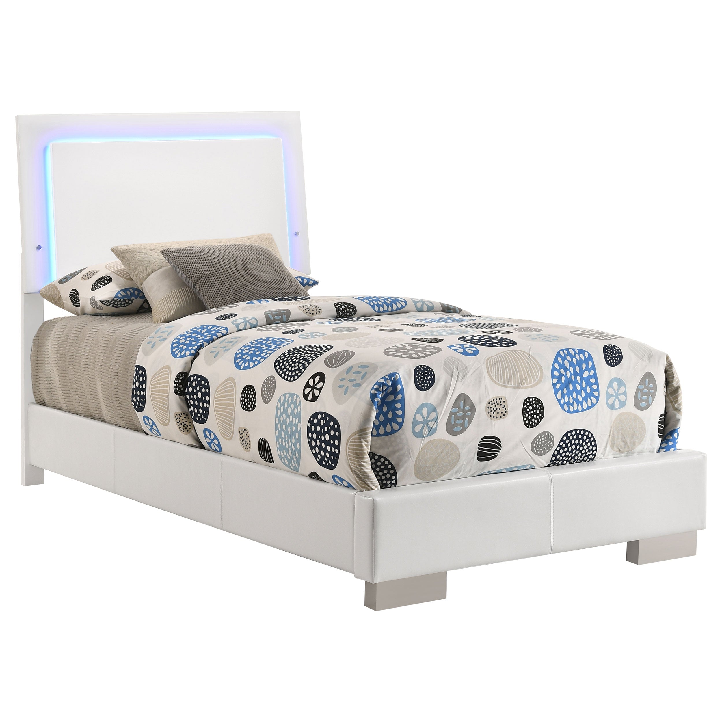 Coaster Felicity Bedroom Set with LED Headboard Glossy White Twin Set of 5