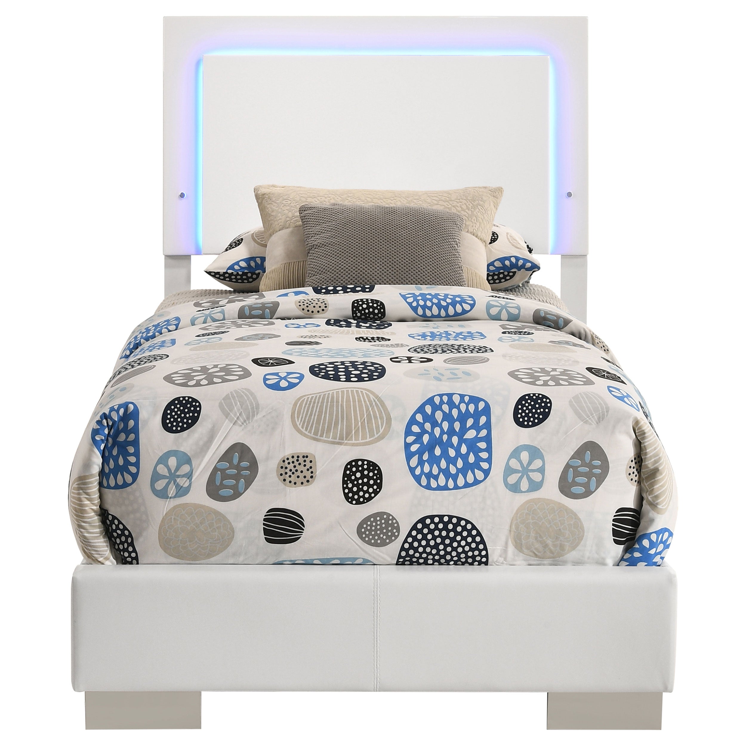 Coaster Felicity Panel Bed with LED Lighting Glossy White Twin