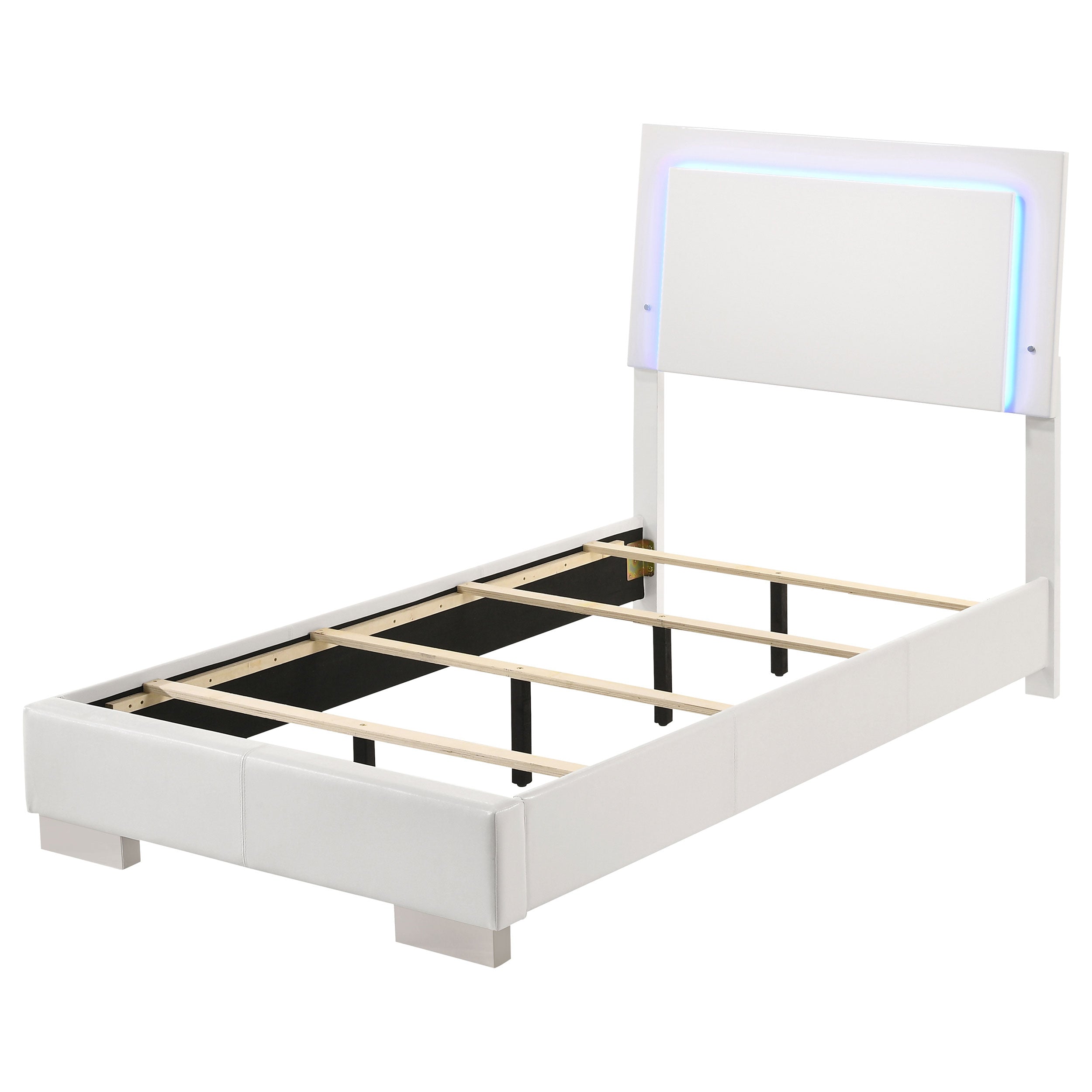 Coaster Felicity Panel Bed with LED Lighting Glossy White Twin