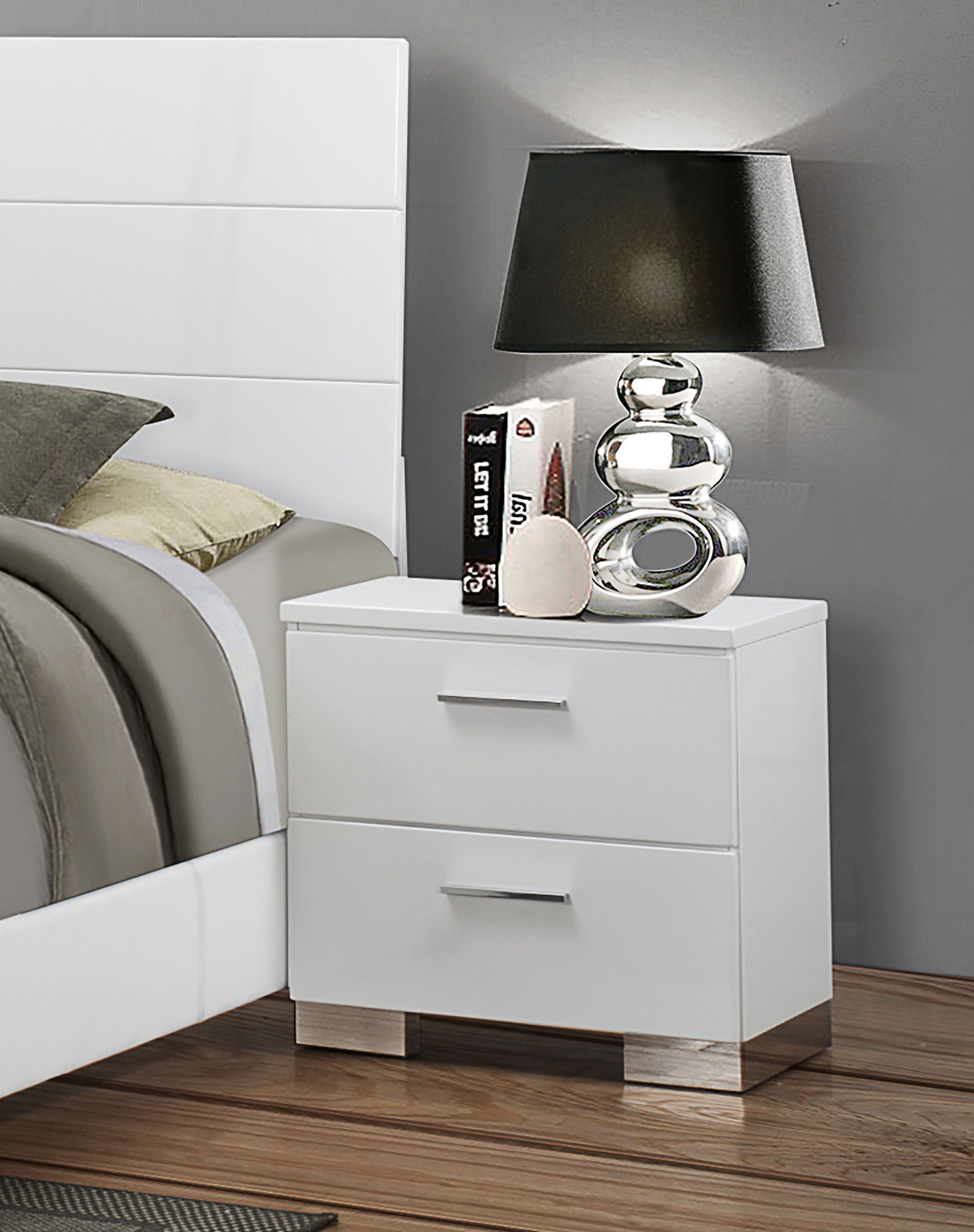 Coaster Felicity 2-drawer Nightstand Glossy White Default Title