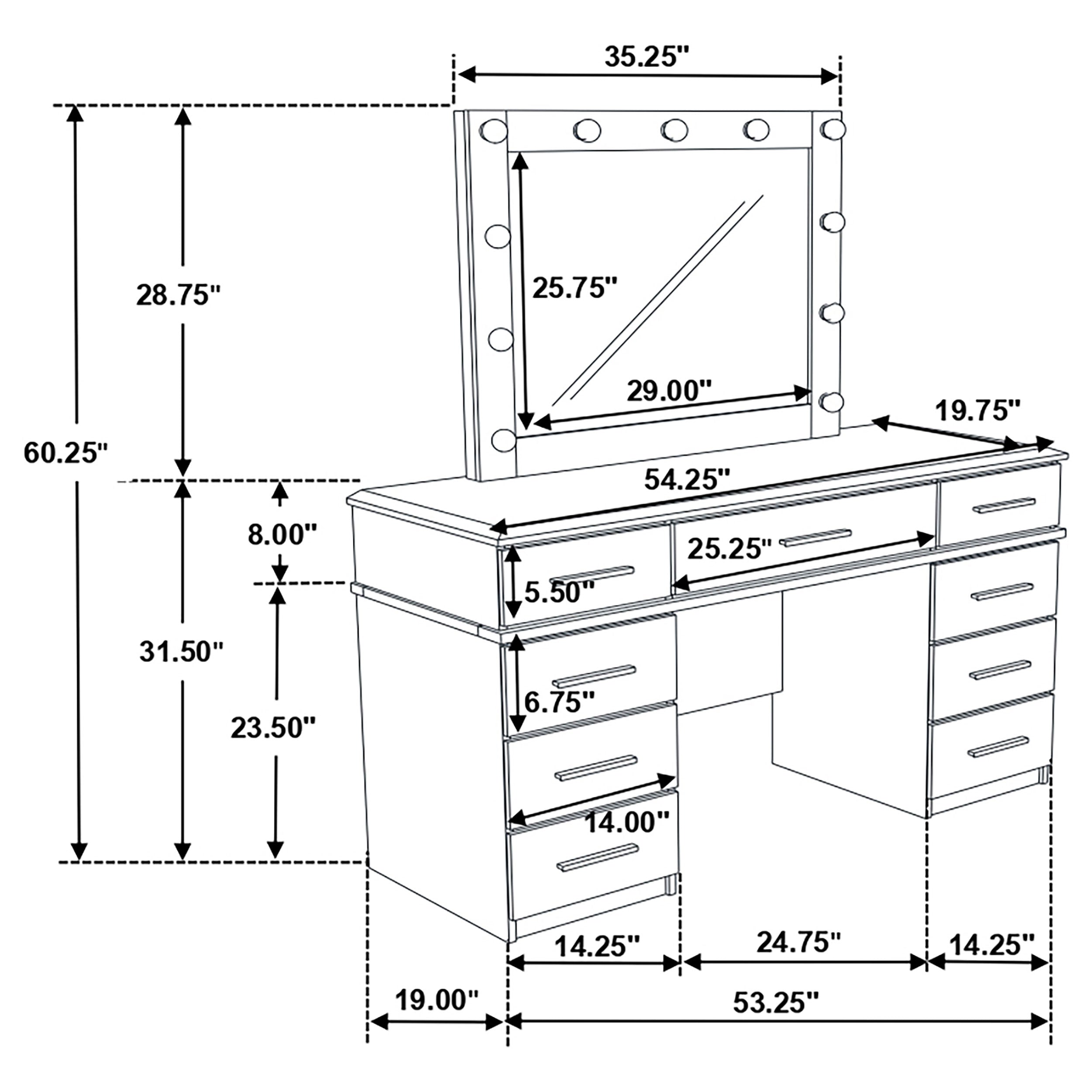 Coaster Felicity 9-drawer Vanity Desk with Lighted Mirror Glossy White Default Title