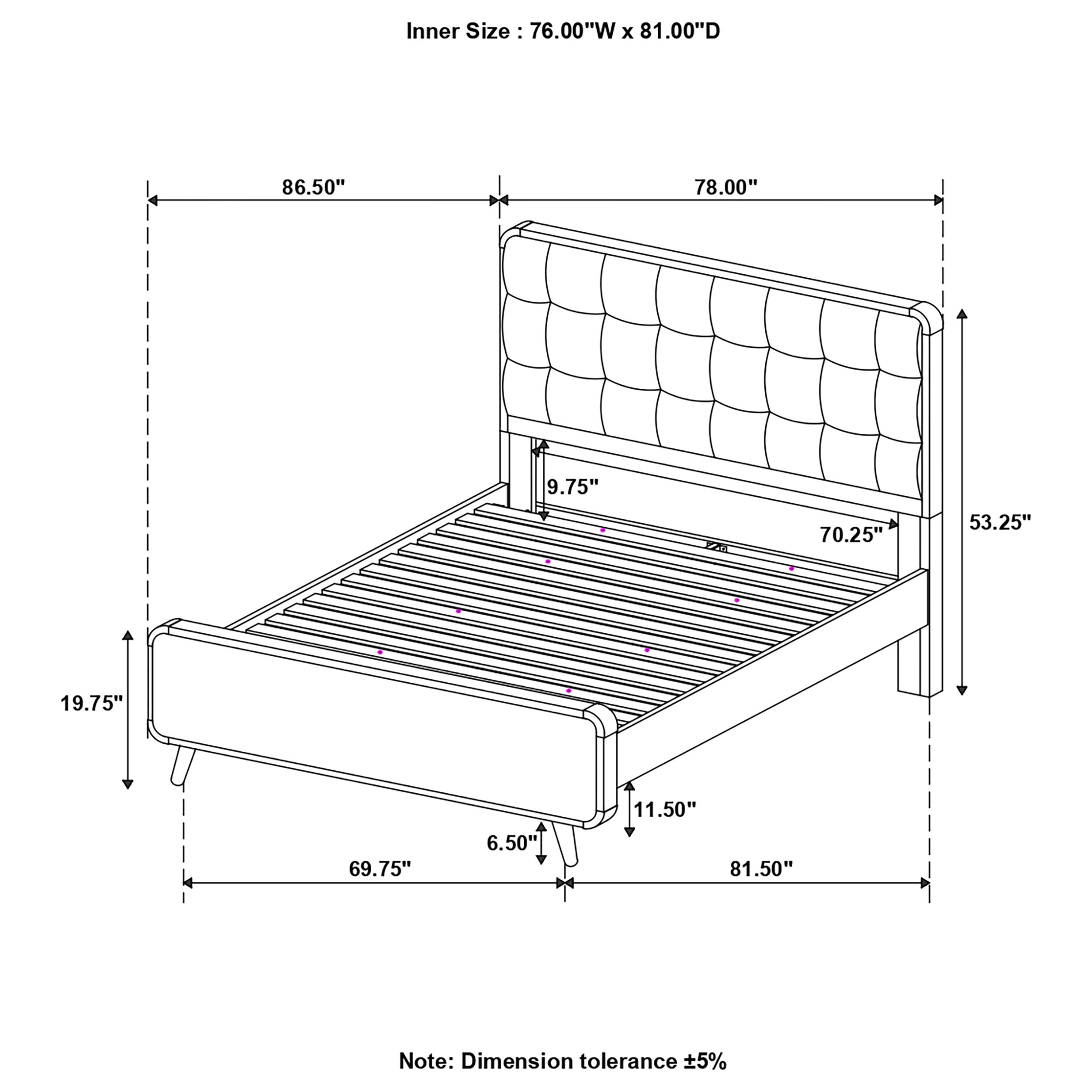 Coaster Robyn Bed with Upholstered Headboard Dark Walnut Cal King