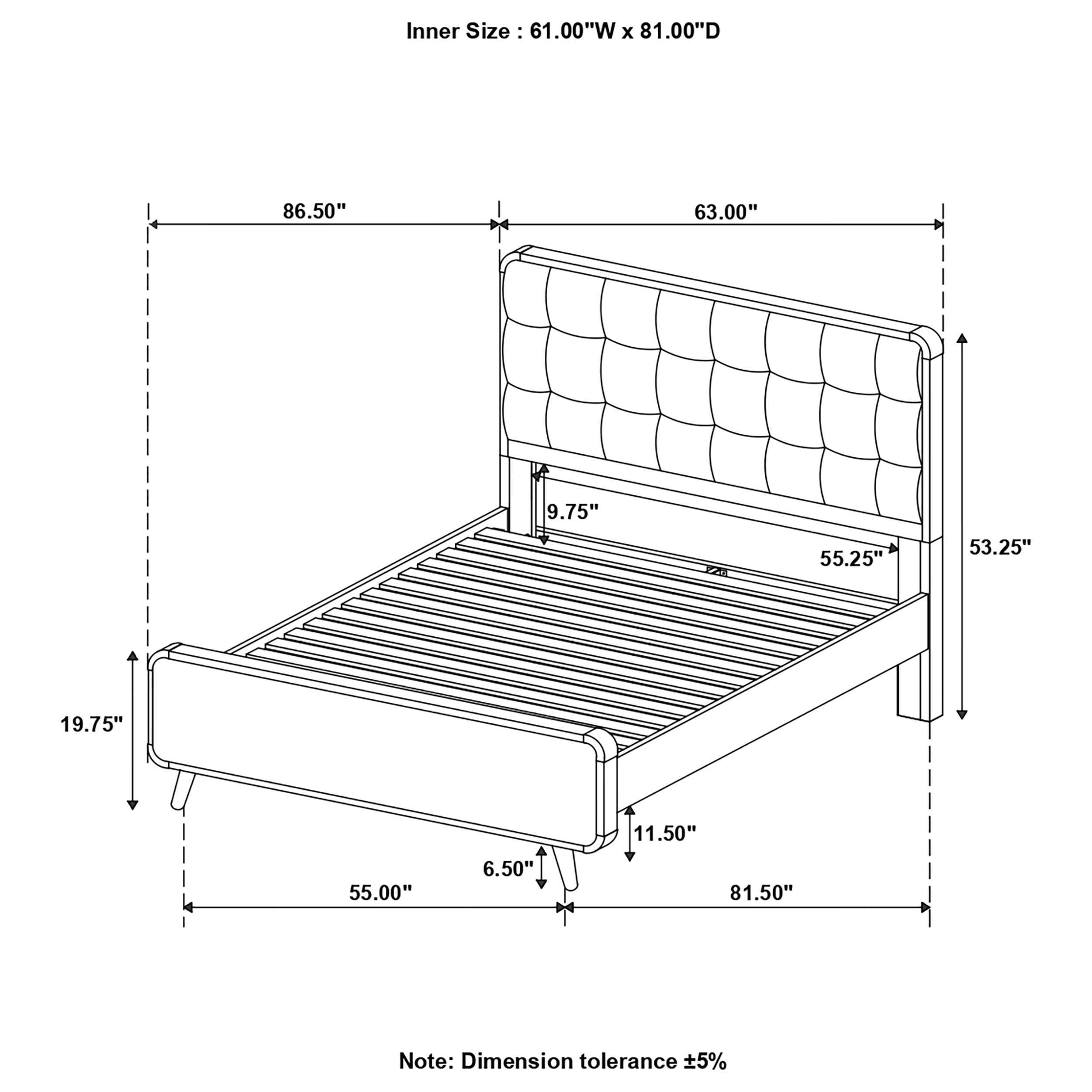 Coaster Robyn Bed with Upholstered Headboard Dark Walnut Cal King