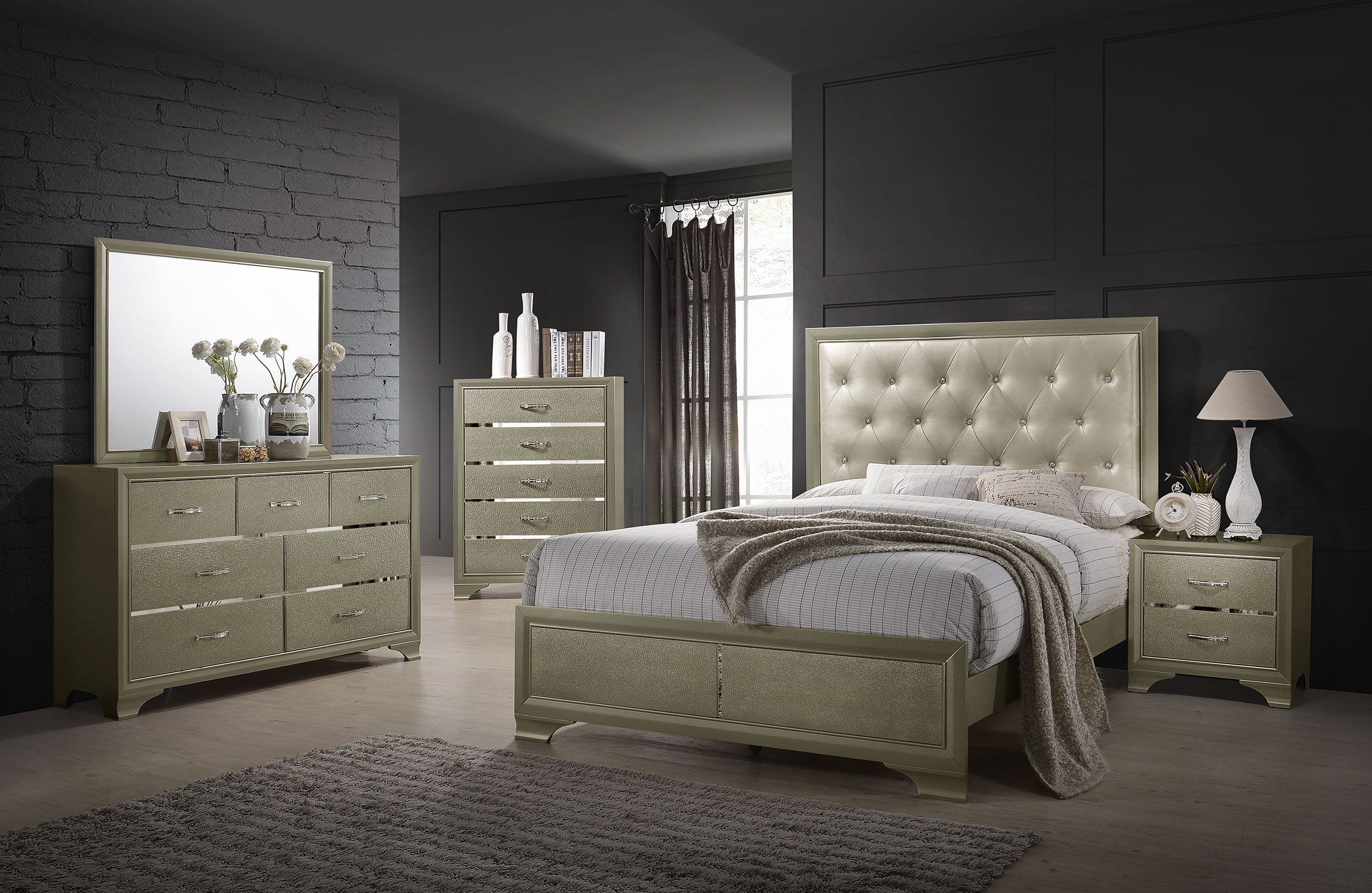 Coaster Beaumont Bedroom Set Metallic Champagne Eastern King Set of 4