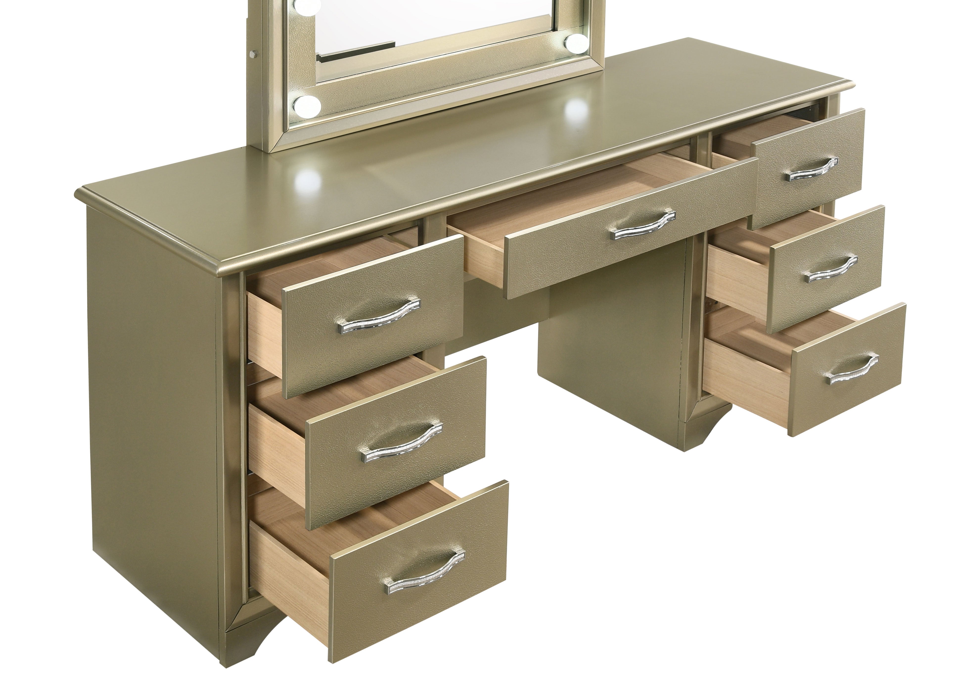 Coaster Beaumont 7-drawer Vanity Desk with Lighting Mirror Champagne Default Title