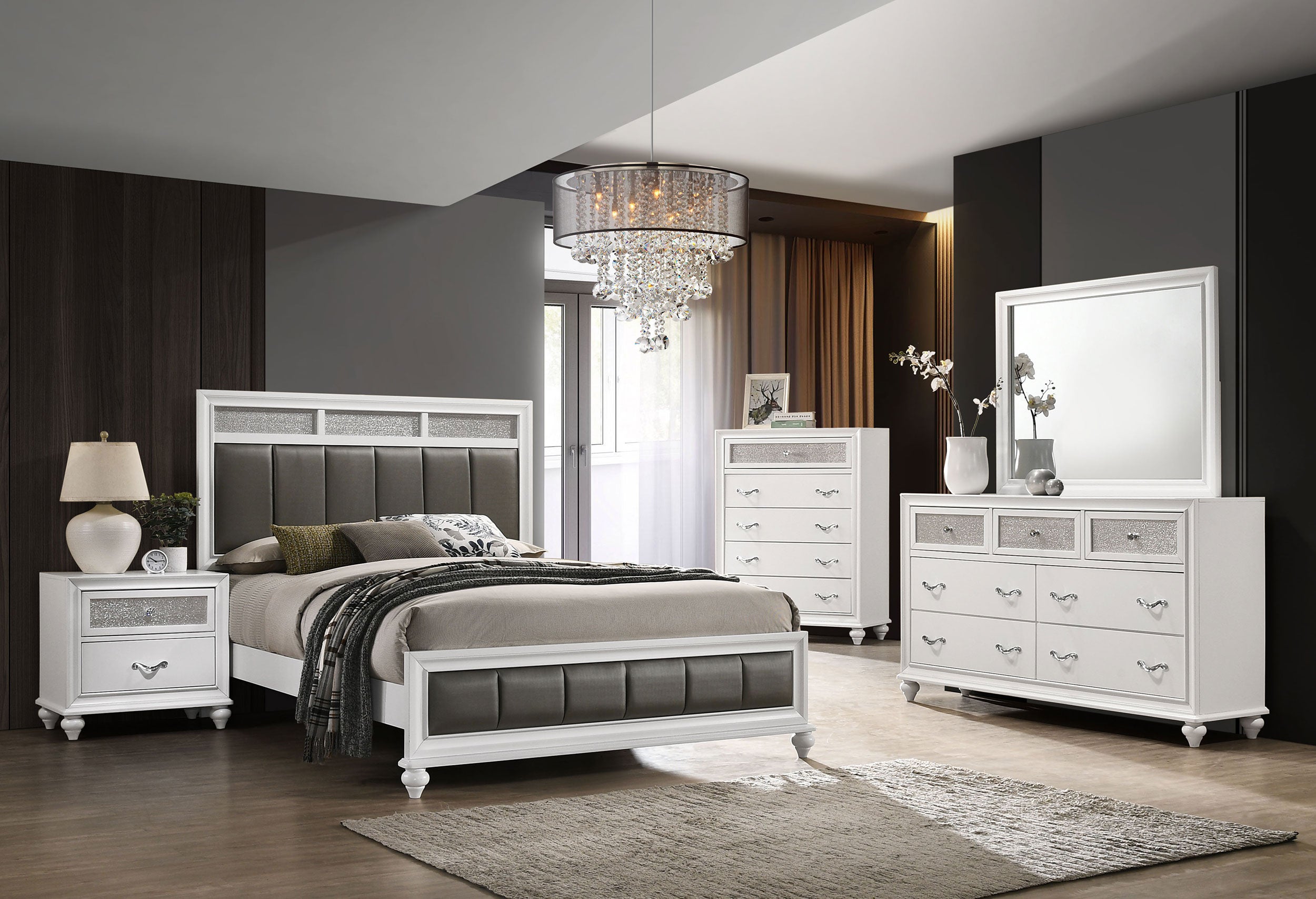 Coaster Barzini Upholstered Panel Bed White Cal King