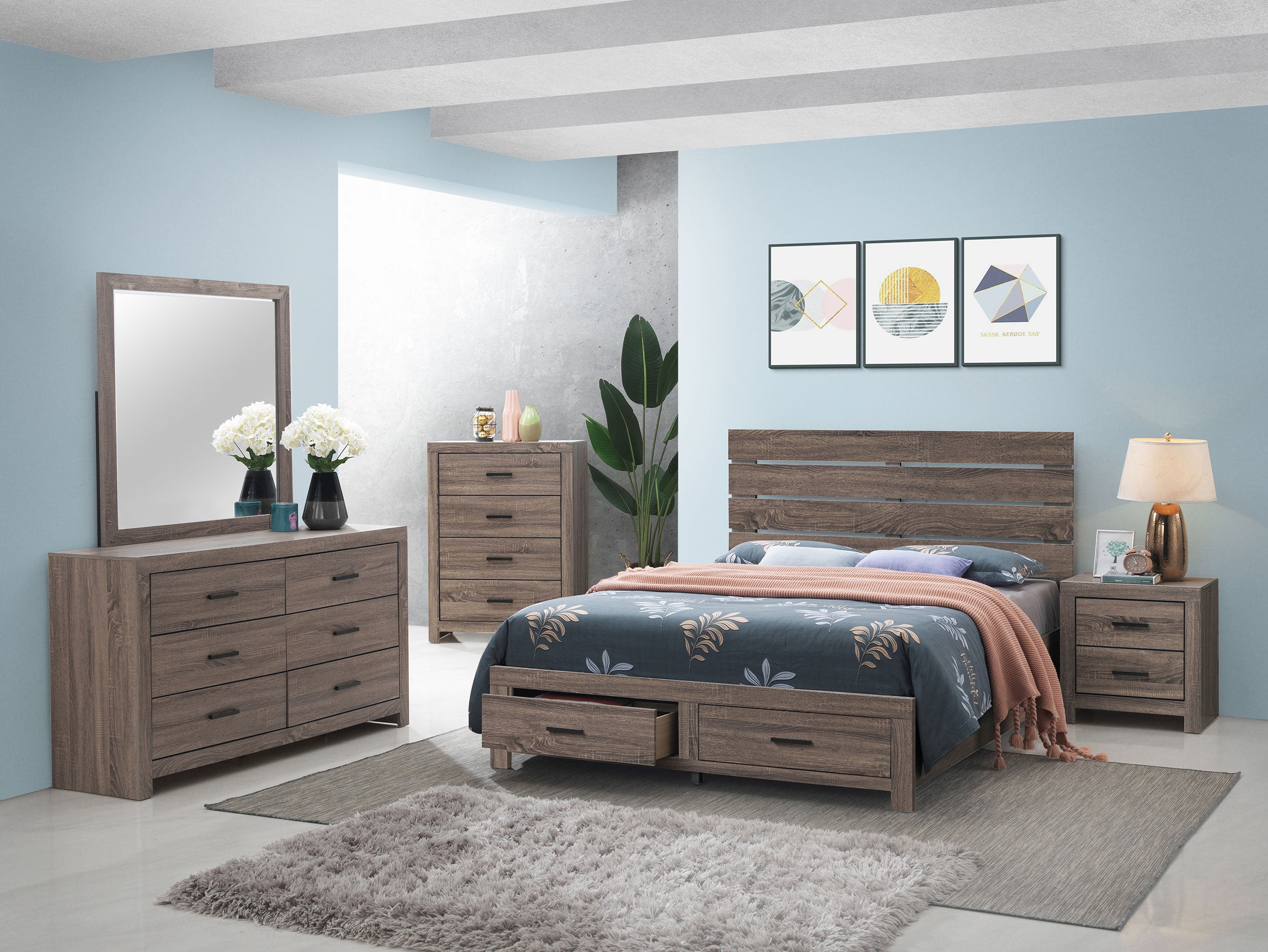 Coaster Brantford Storage Bedroom Set Barrel Oak Eastern King Set of 4