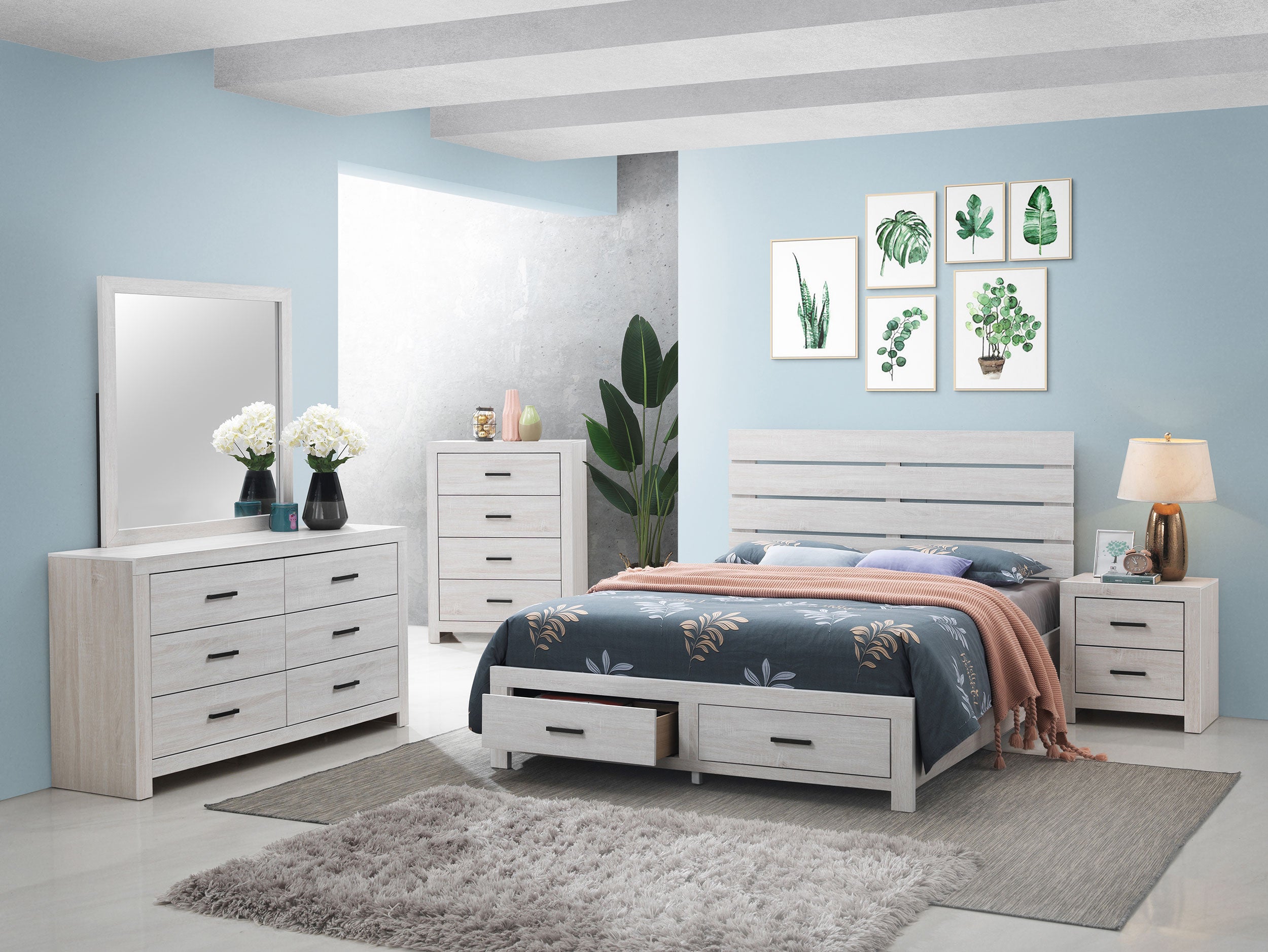 Coaster Brantford Storage Bedroom Set Coastal White Eastern King Set of 5