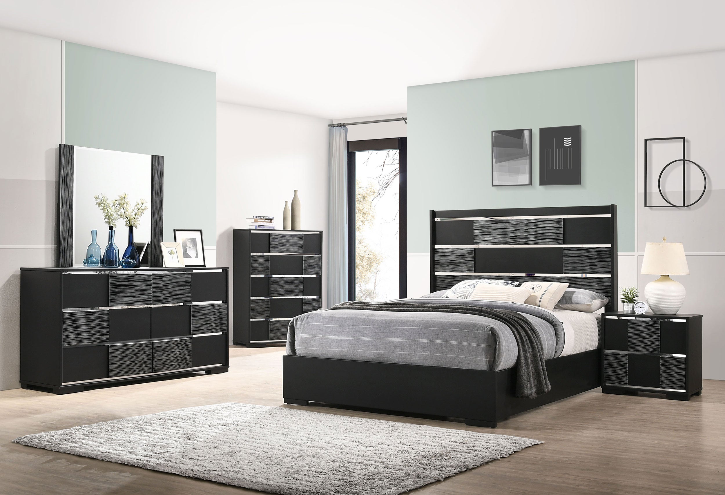 Coaster Blacktoft Panel Bedroom Set Black Eastern King Set of 5