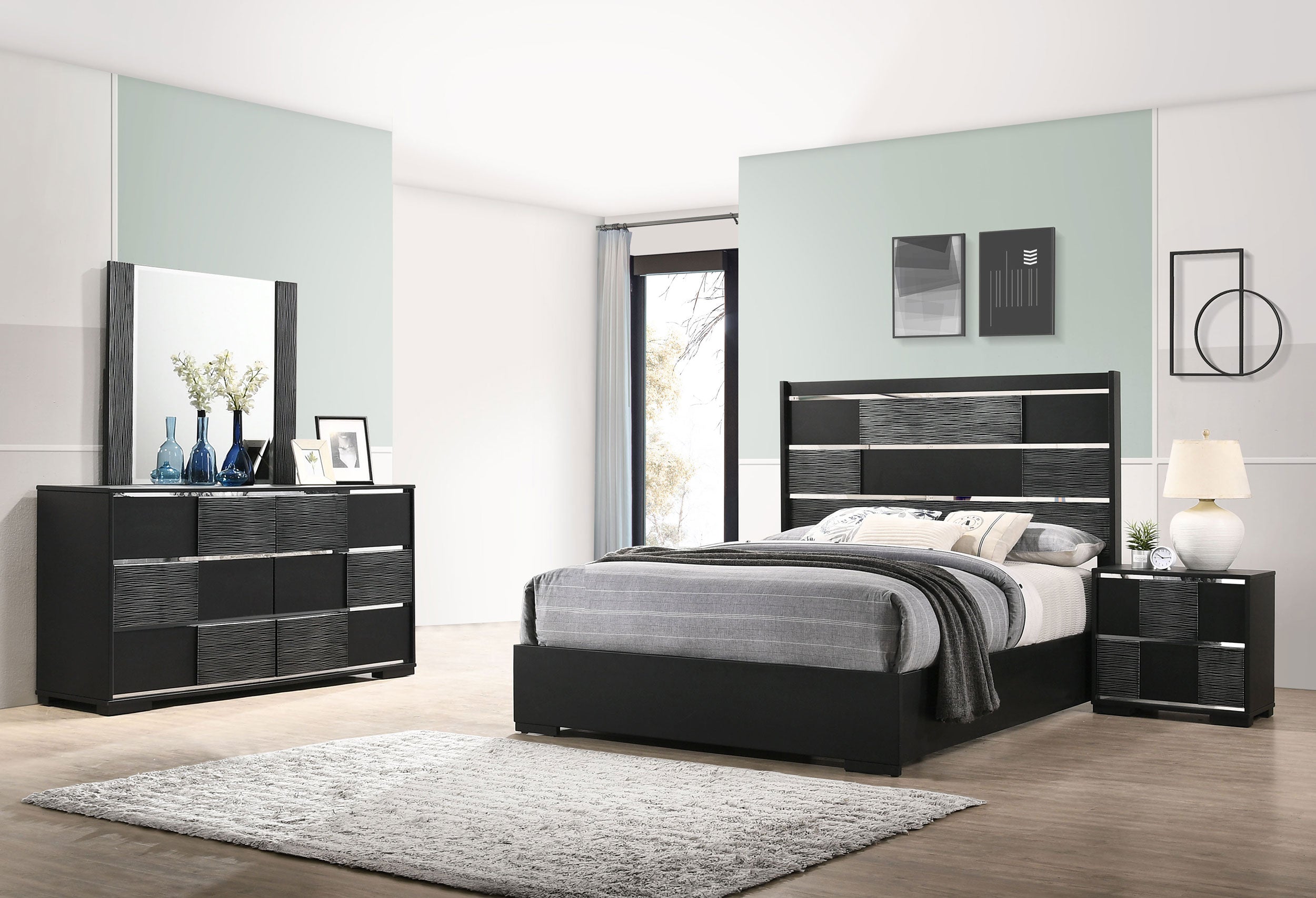 Coaster Blacktoft Panel Bedroom Set Black Queen Set of 4