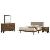 Coaster Mays Upholstered Bedroom Set Walnut Brown and Grey Eastern King Set of 4