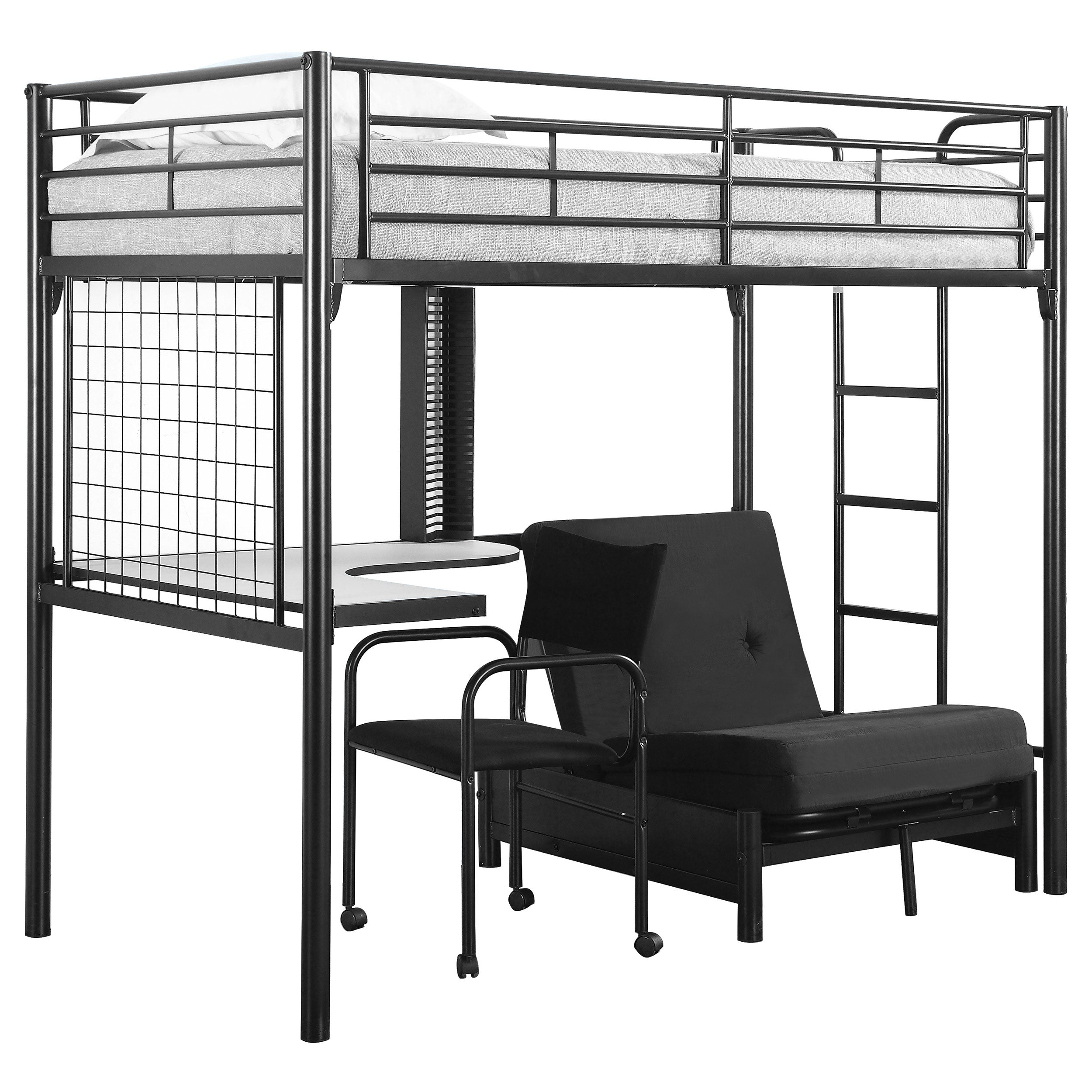 Coaster Jenner Twin Futon Workstation Loft Bed and Futon Pad Black Default Title