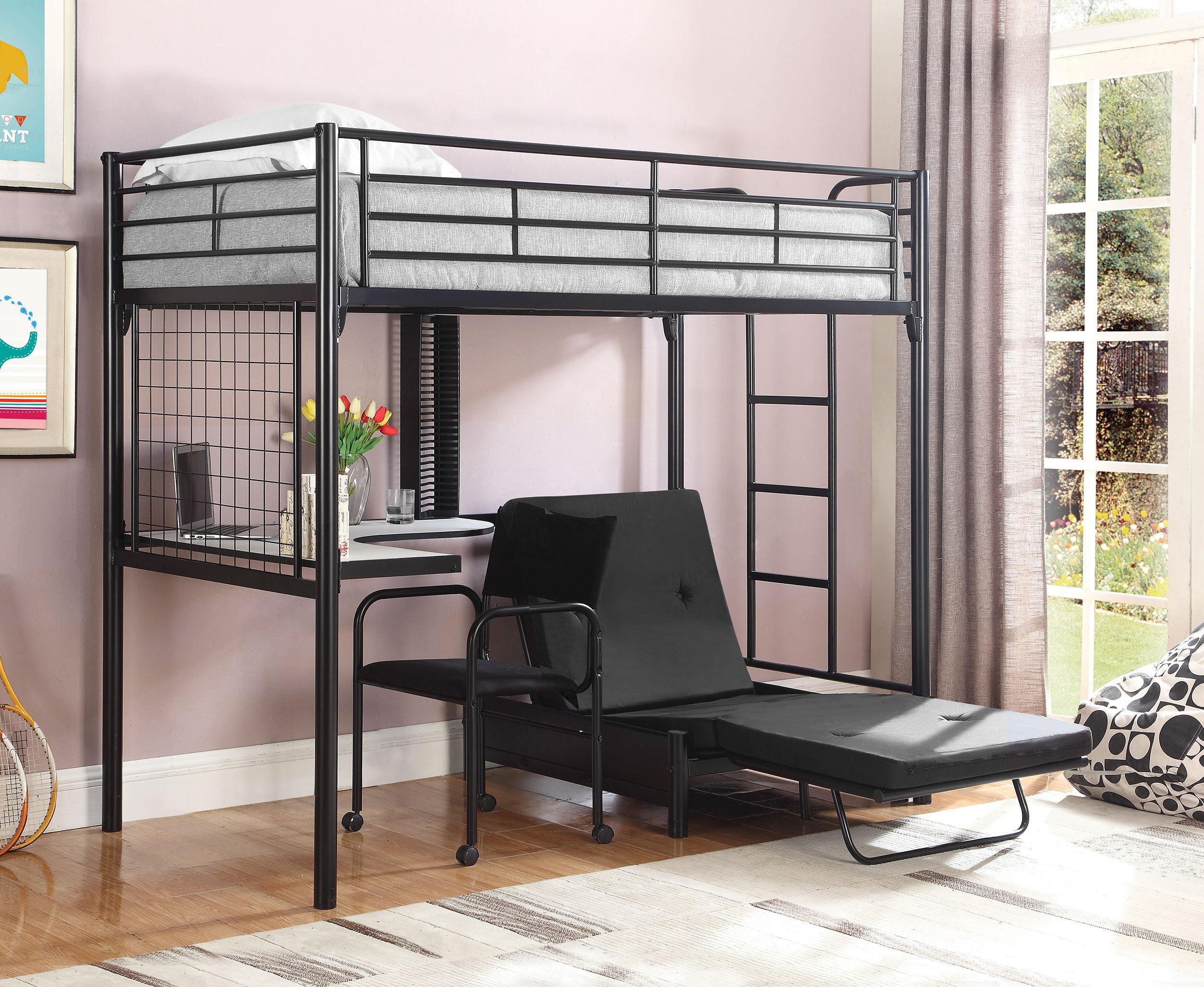 Coaster Jenner Twin Futon Workstation Loft Bed Black Default Title