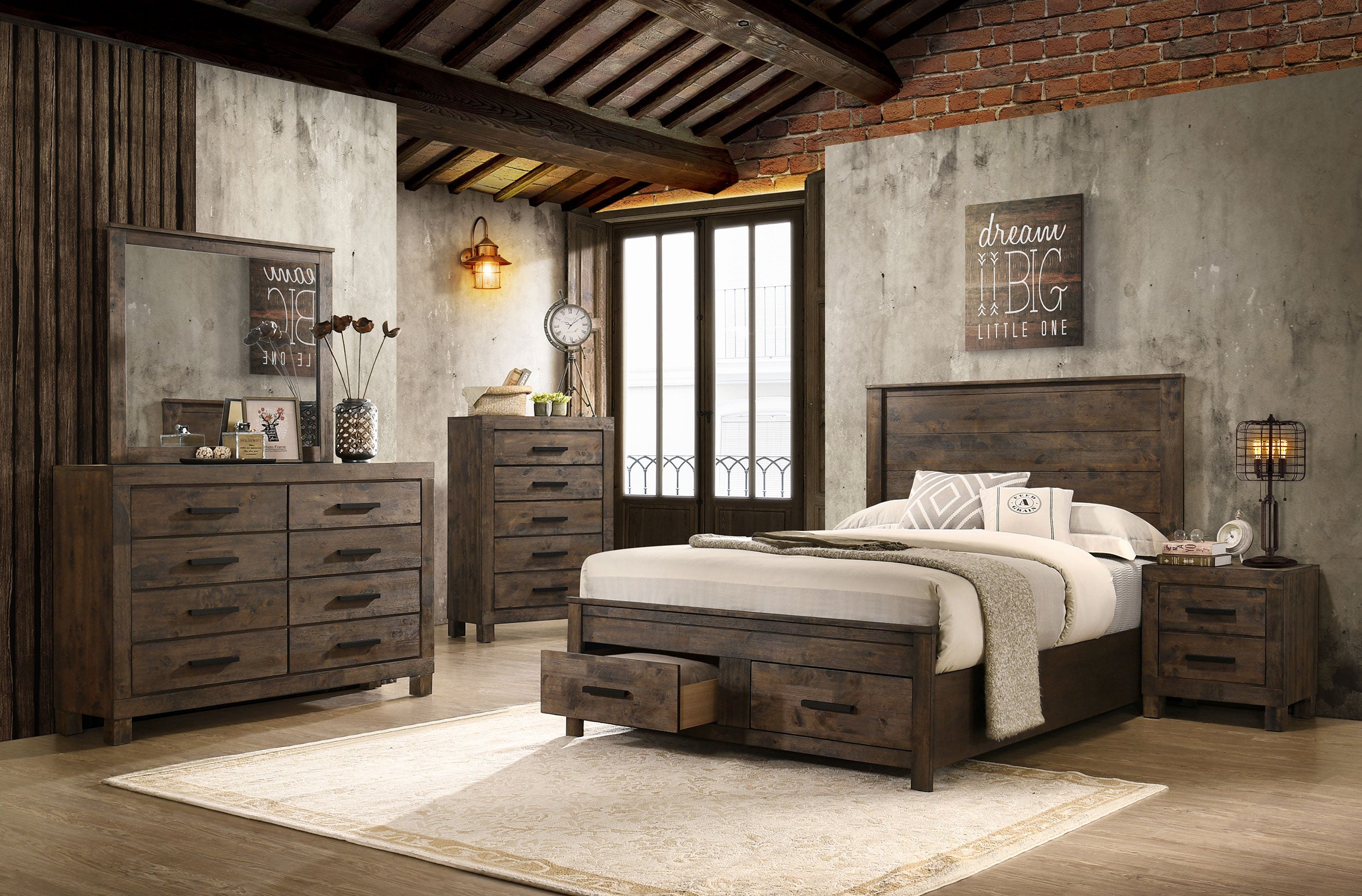 Coaster Woodmont Platform Bedroom Set Rustic Golden Brown Cal King Set of 5