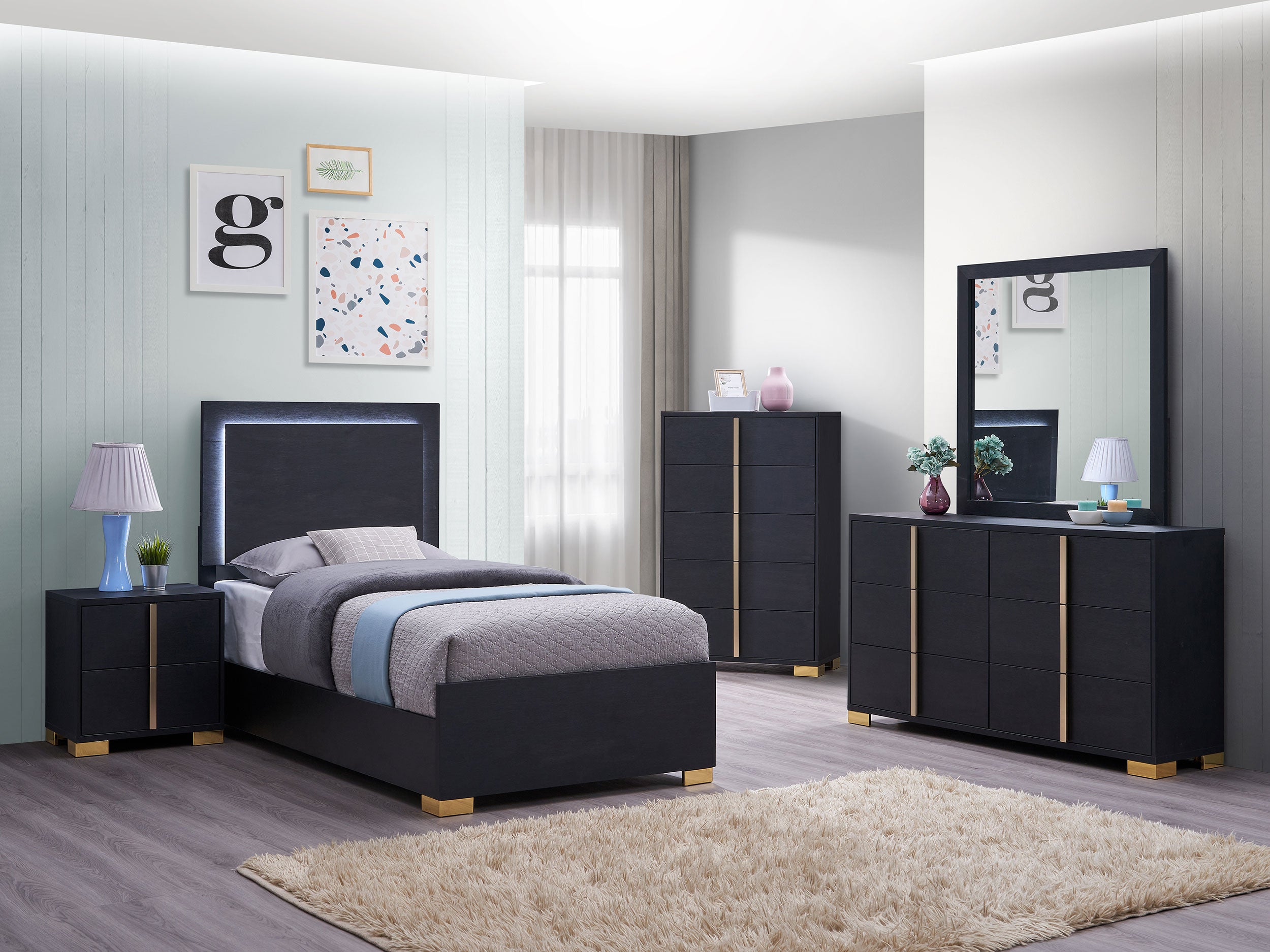 Coaster Marceline Bed with LED Headboard Black Twin