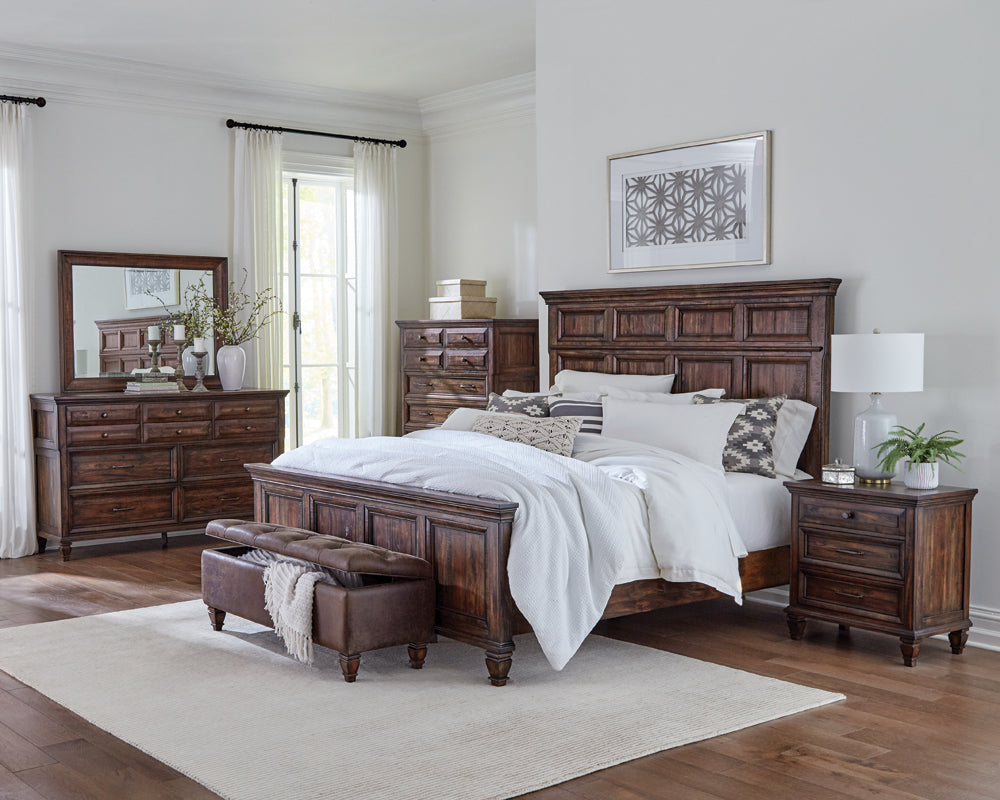 Coaster Avenue Bedroom Set Weathered Burnished Brown Eastern King Set of 4