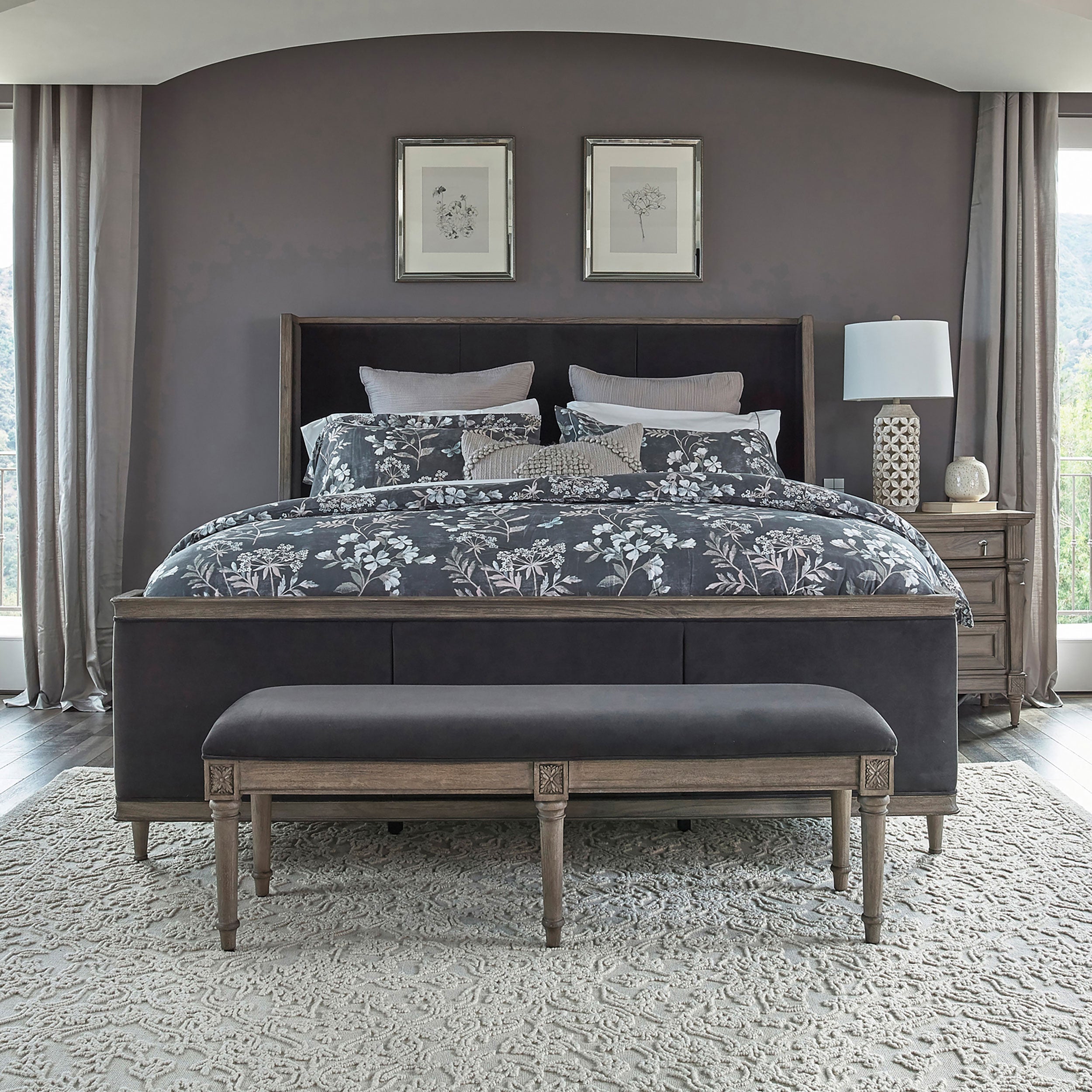 Coaster Alderwood Upholstered Panel Bed Charcoal Grey Cal King