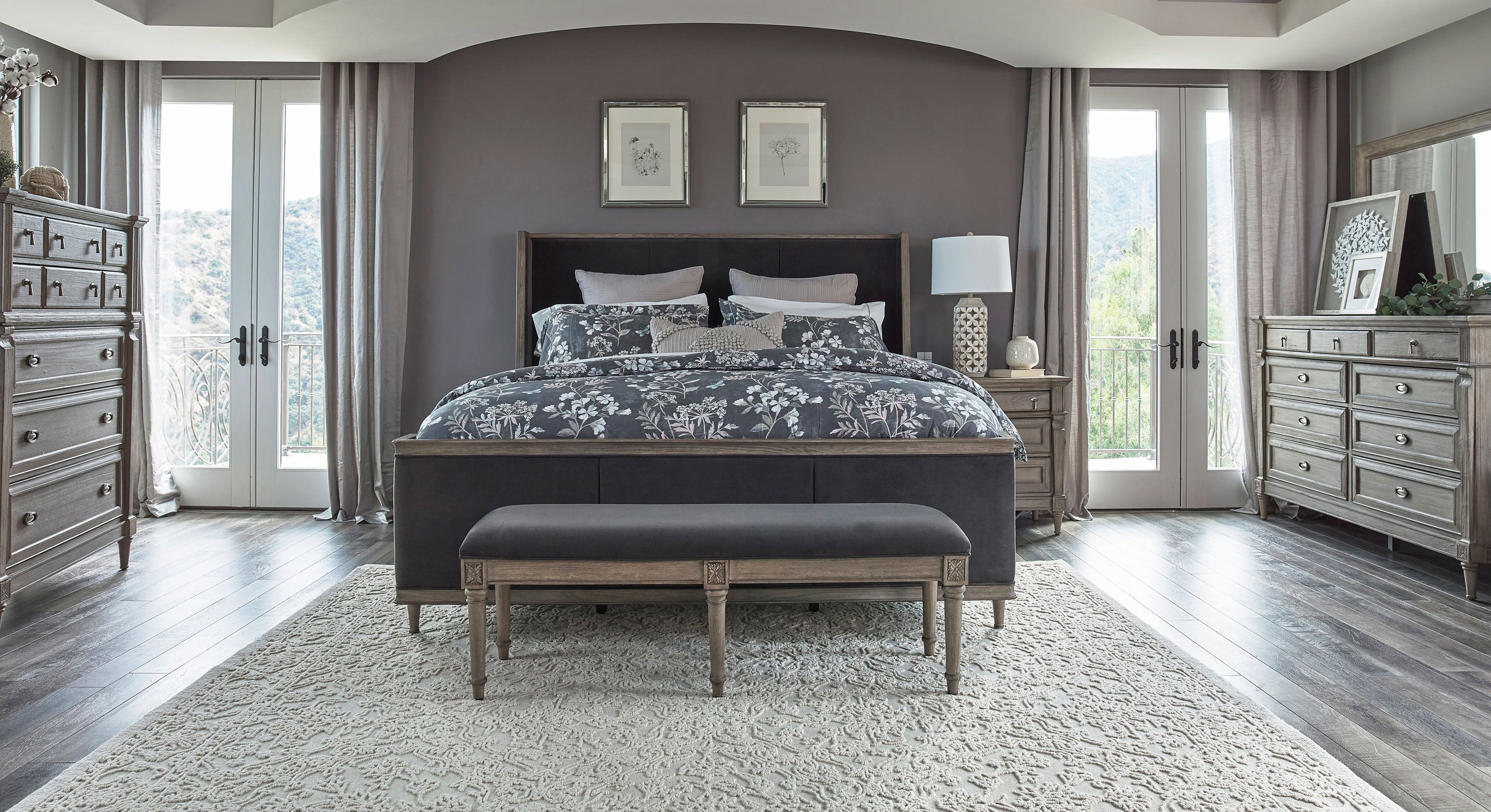 Coaster Alderwood Upholstered Panel Bed Charcoal Grey Cal King