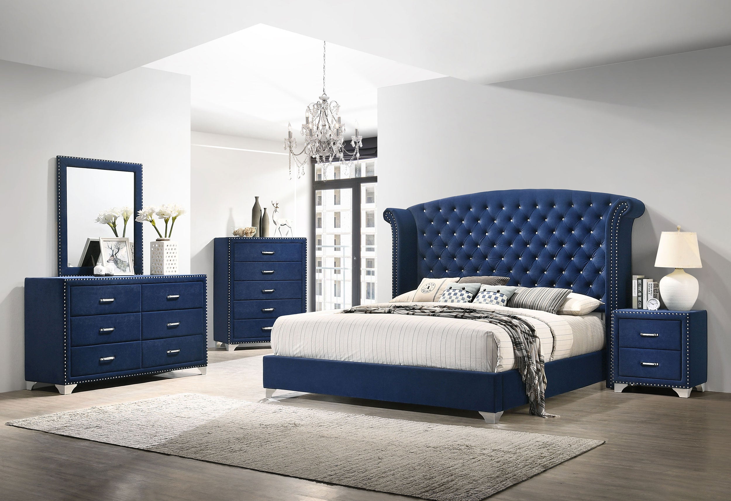 Coaster Melody Tufted Upholstered Bedroom Set Pacific Blue Cal King Set of 4