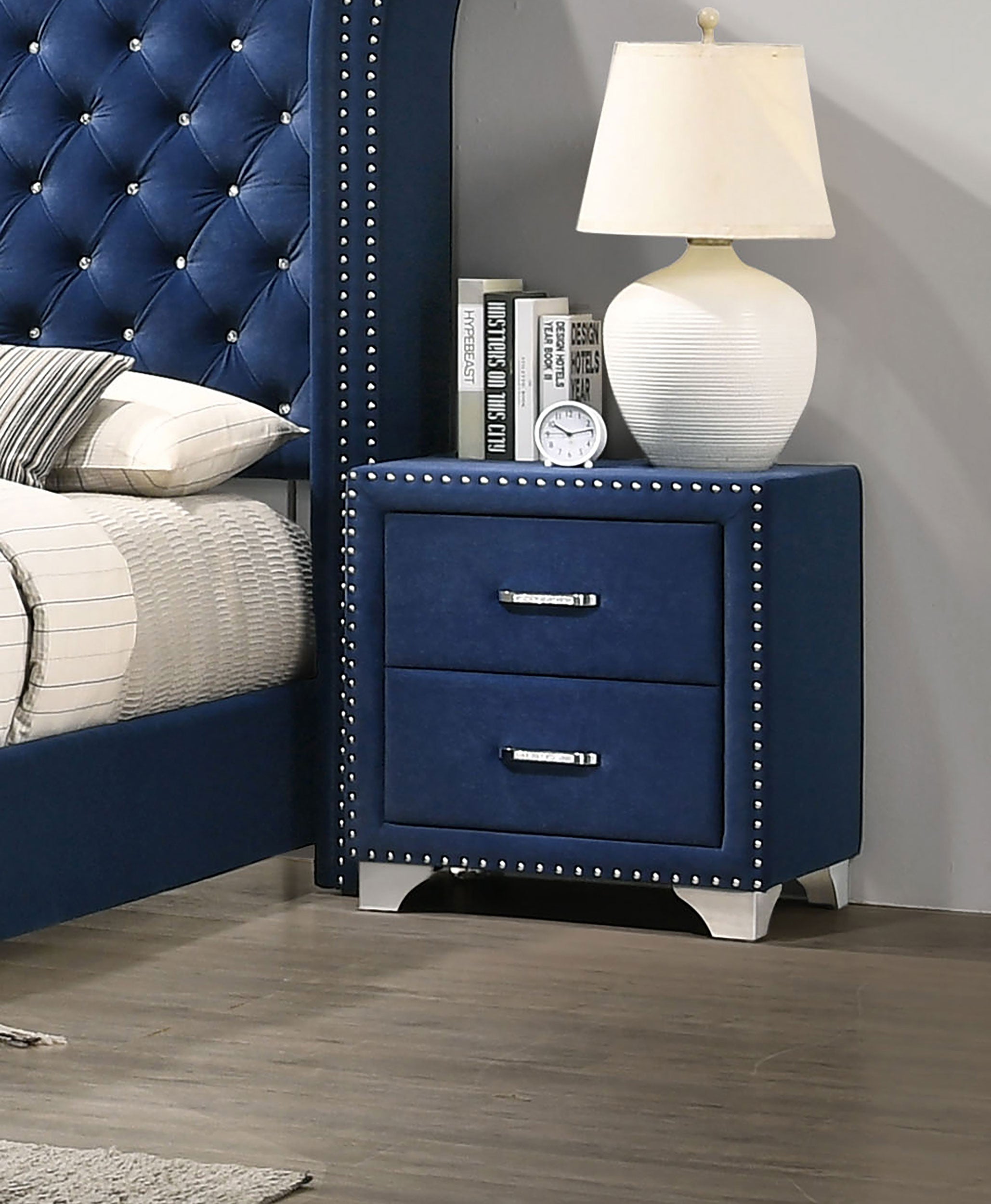 Coaster Melody 2-drawer Upholstered Nightstand Pacific Blue Default Title