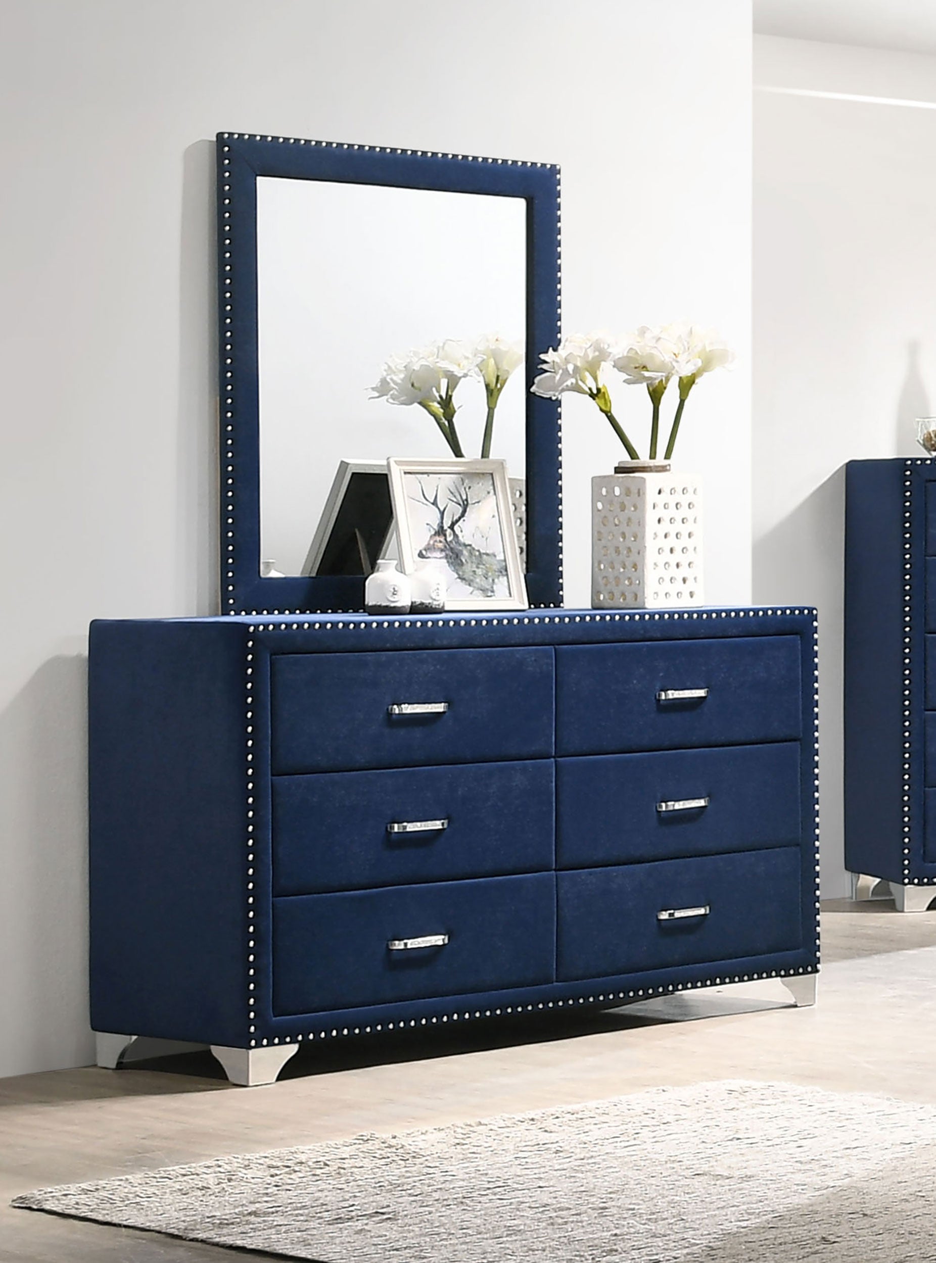 Coaster Melody 6-drawer Upholstered Dresser with Mirror Pacific Blue No Mirror