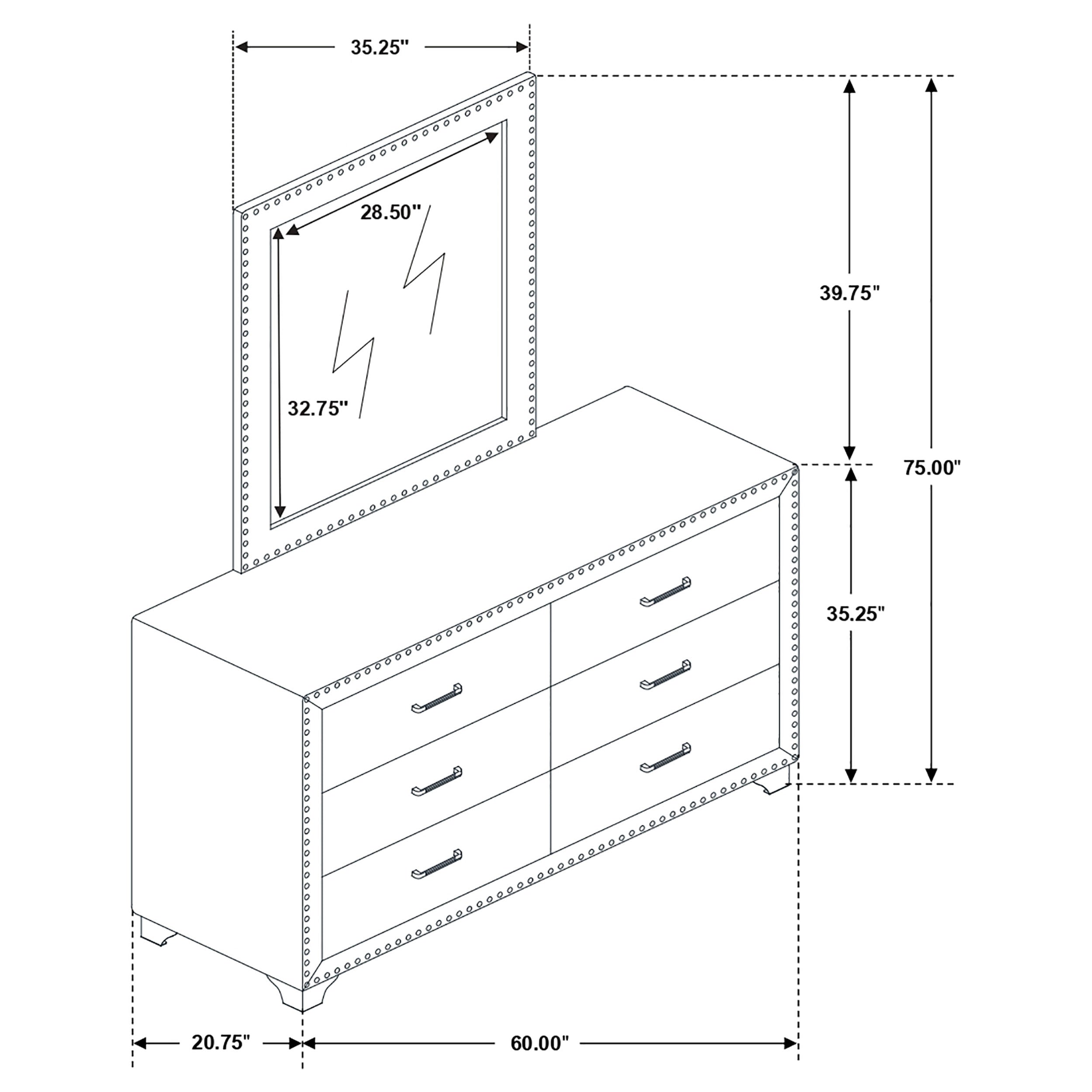 Coaster Melody 6-drawer Upholstered Dresser with Mirror Pacific Blue No Mirror