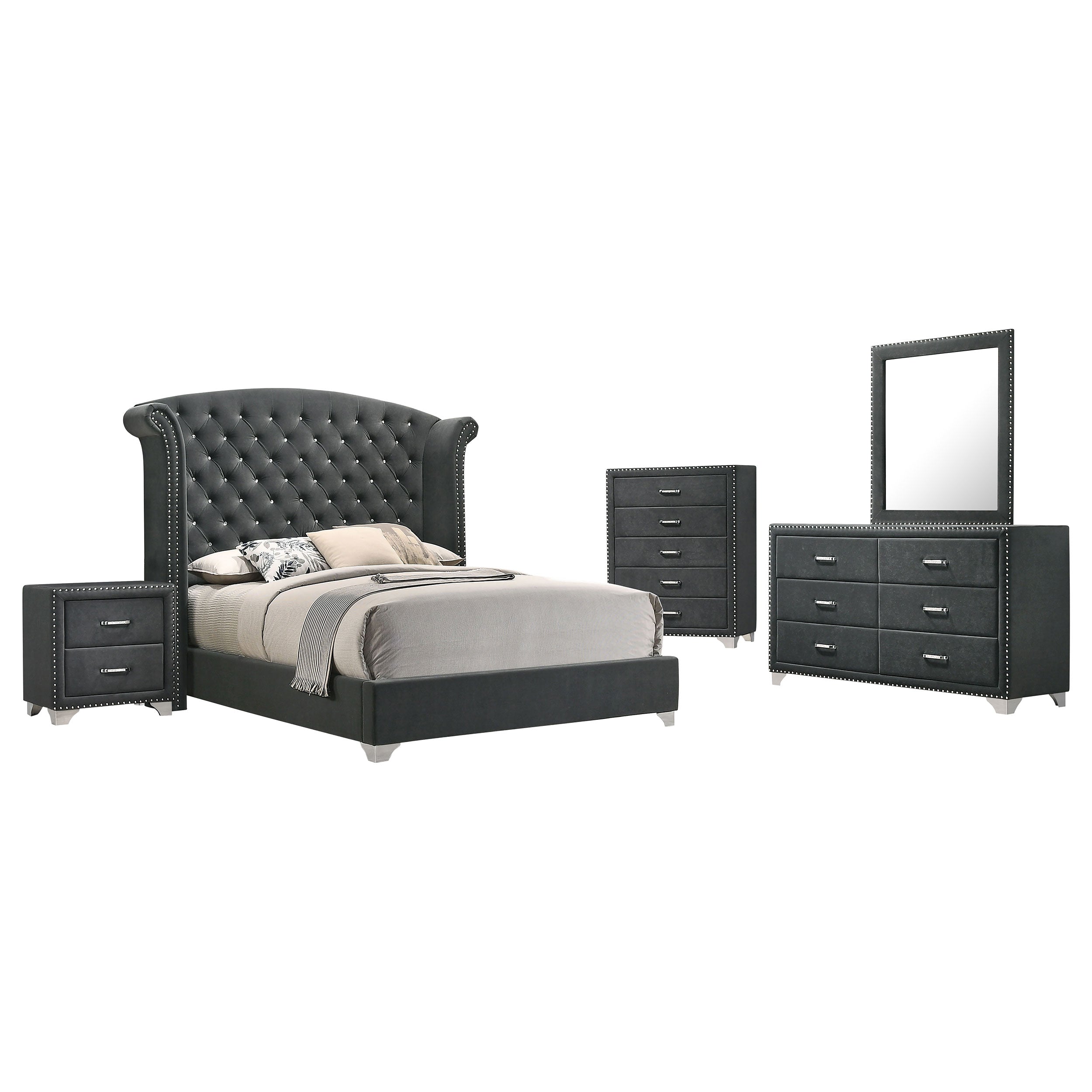 Coaster Melody Tufted Upholstered Bedroom Set Grey Queen Set of 5