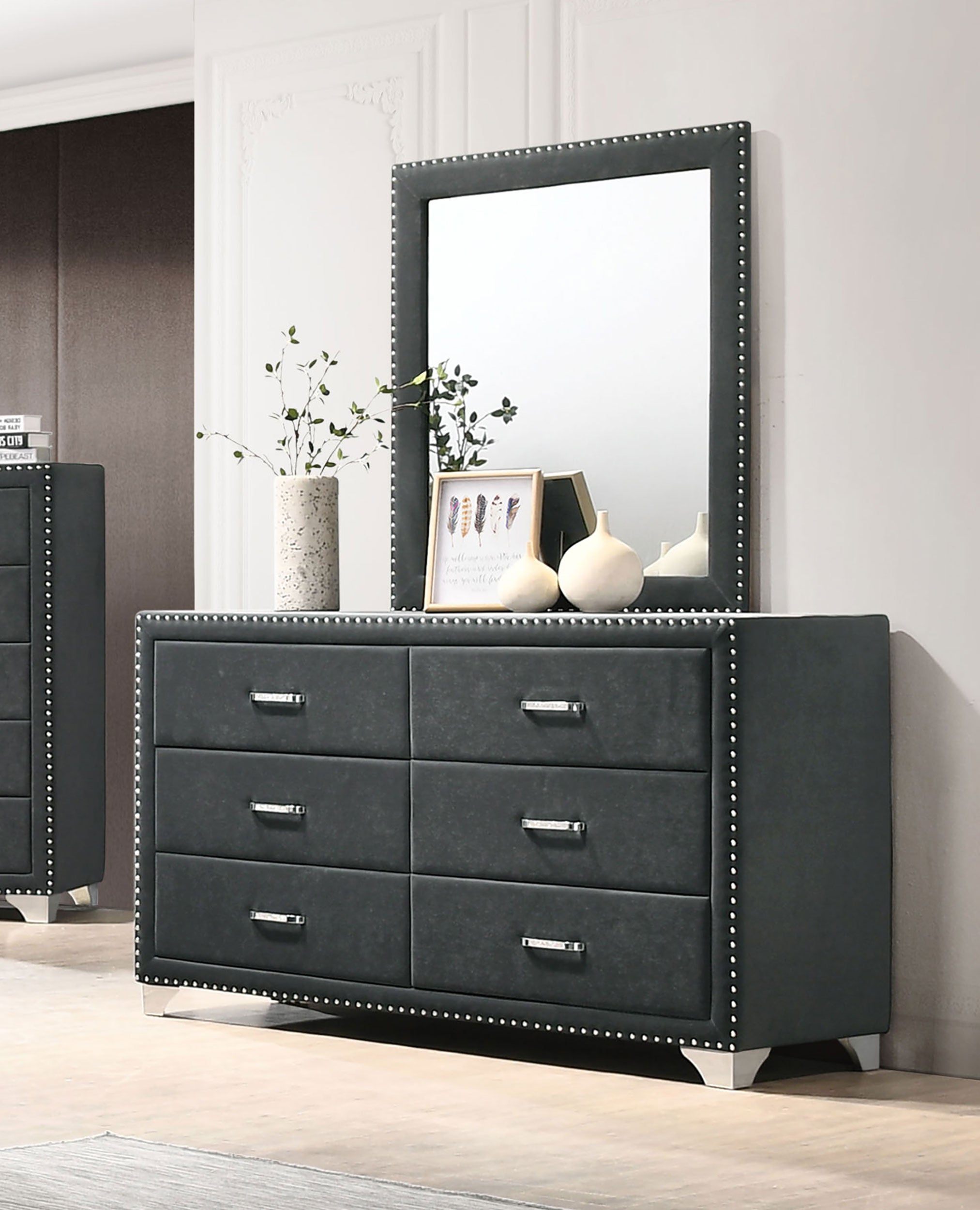 Coaster Melody 6-drawer Upholstered Dresser with Mirror Grey No Mirror