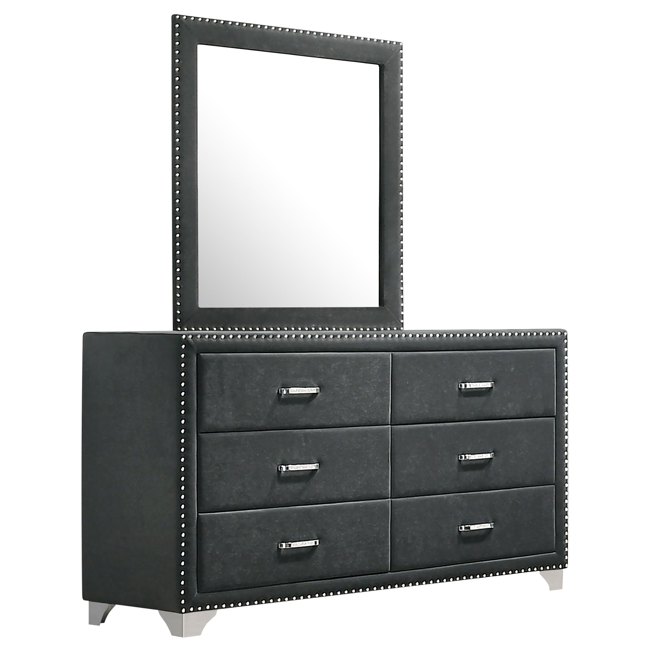 Coaster Melody 6-drawer Upholstered Dresser with Mirror Grey With Mirror