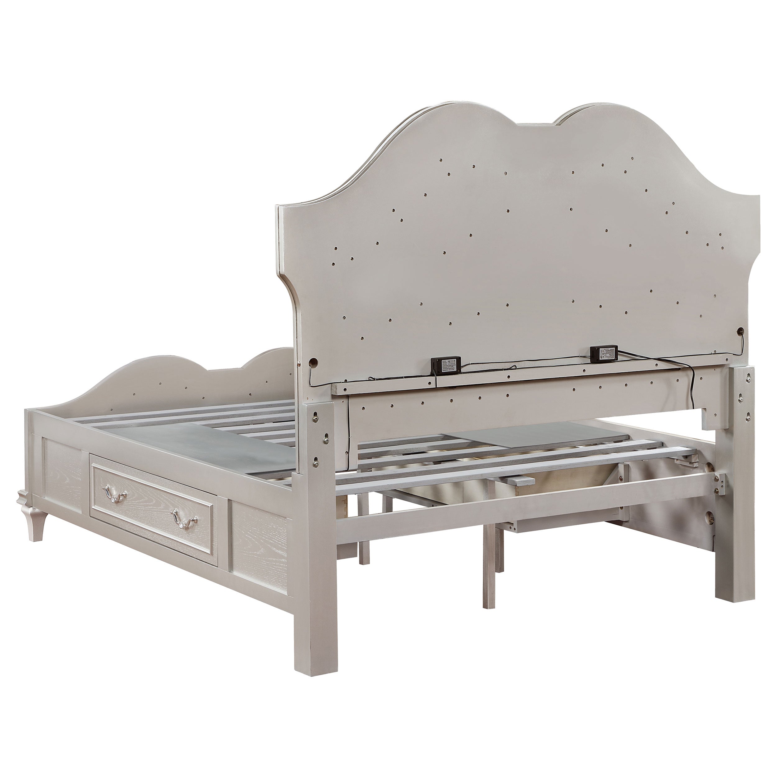 Coaster Evangeline Storage Bed with LED Headboard Silver Oak and Ivory Cal King