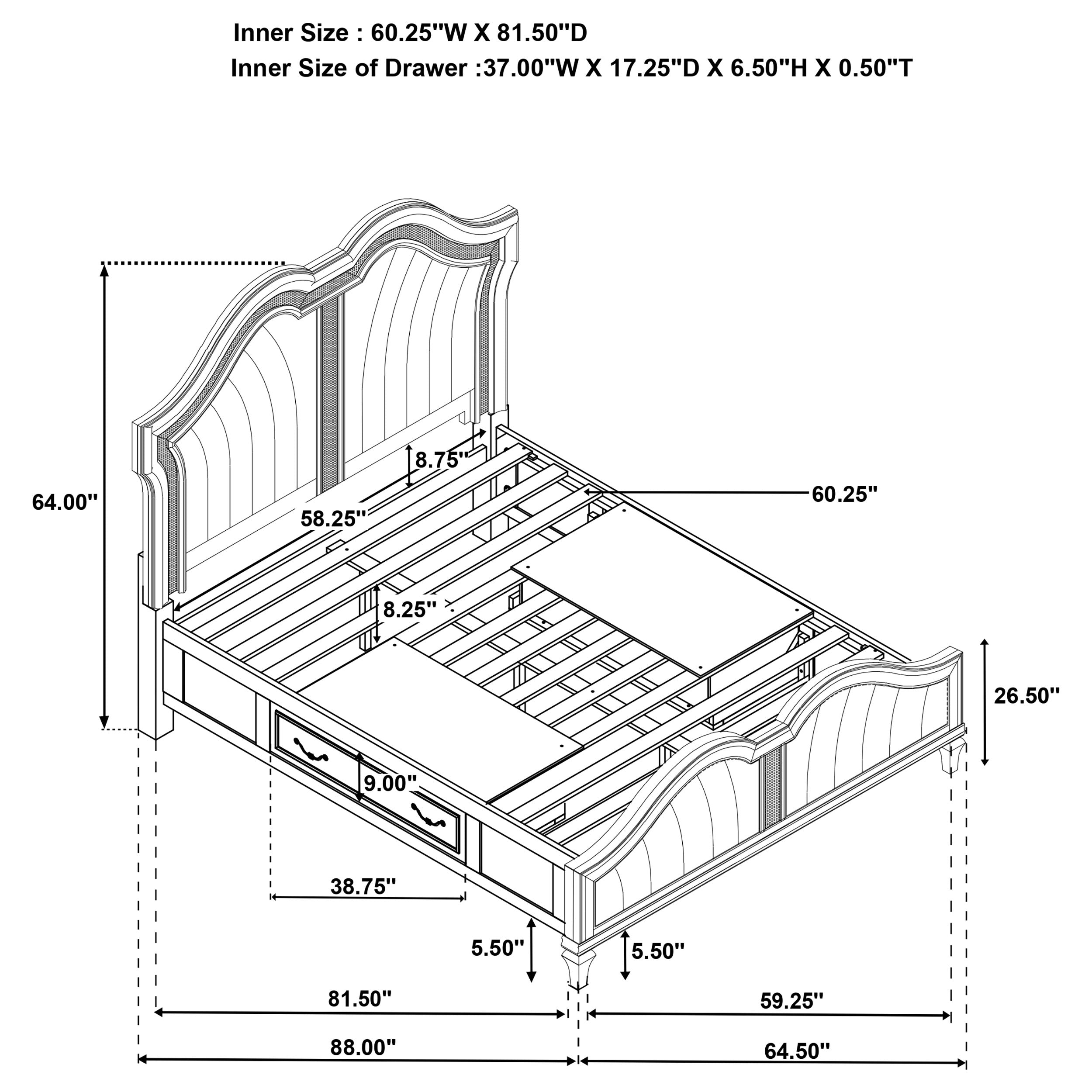 Coaster Evangeline Storage Bed with LED Headboard Silver Oak and Ivory Cal King