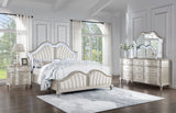 Coaster Evangeline Upholstered Platform Bedroom Set Ivory and Silver Oak Eastern King Set of 4