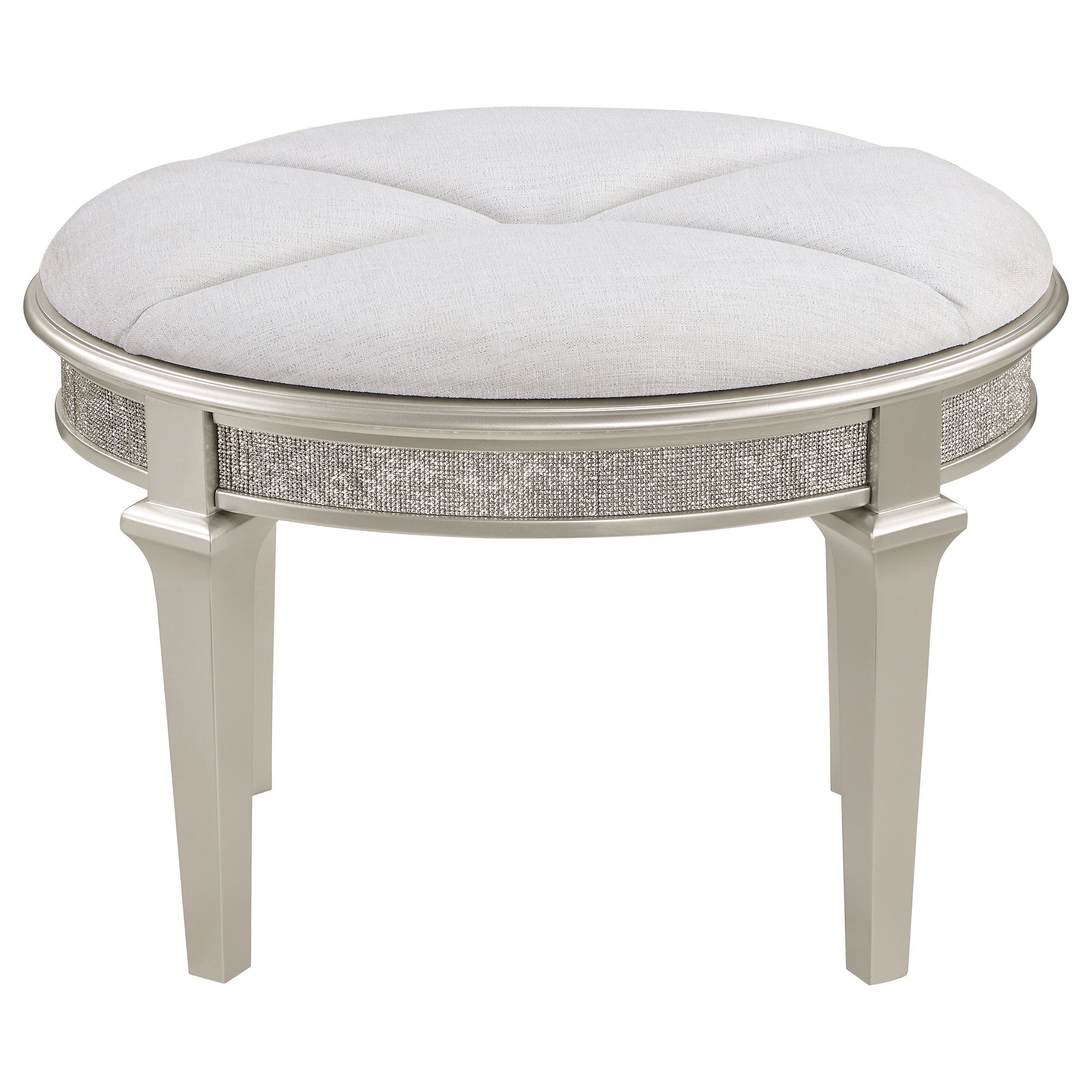 Coaster Evangeline Oval Vanity Stool with Faux Diamond Trim Silver and Ivory Default Title