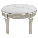 Coaster Evangeline Oval Vanity Stool with Faux Diamond Trim Silver and Ivory Default Title