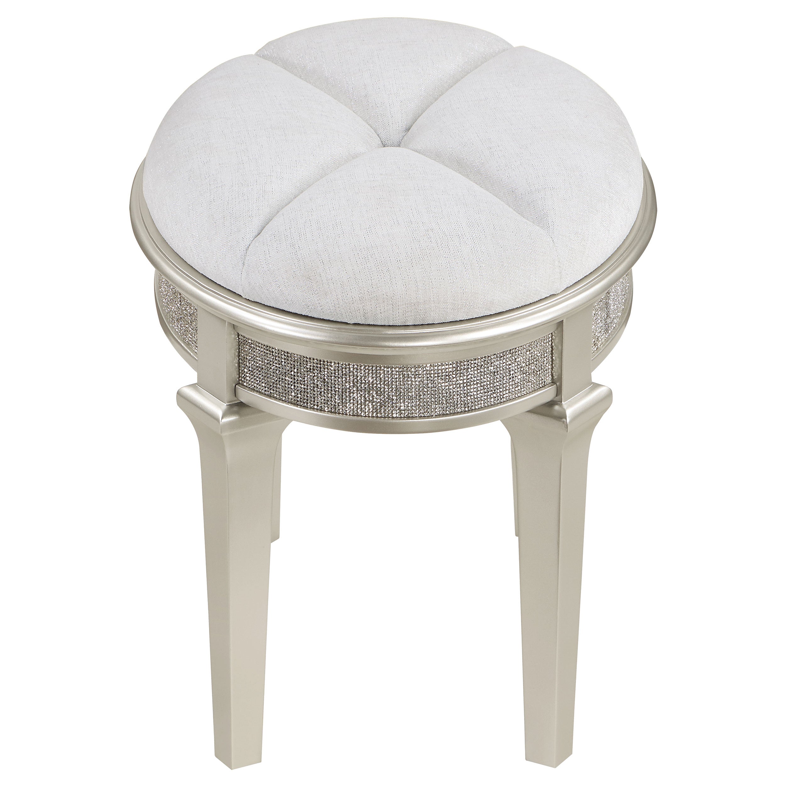 Coaster Evangeline Oval Vanity Stool with Faux Diamond Trim Silver and Ivory Default Title