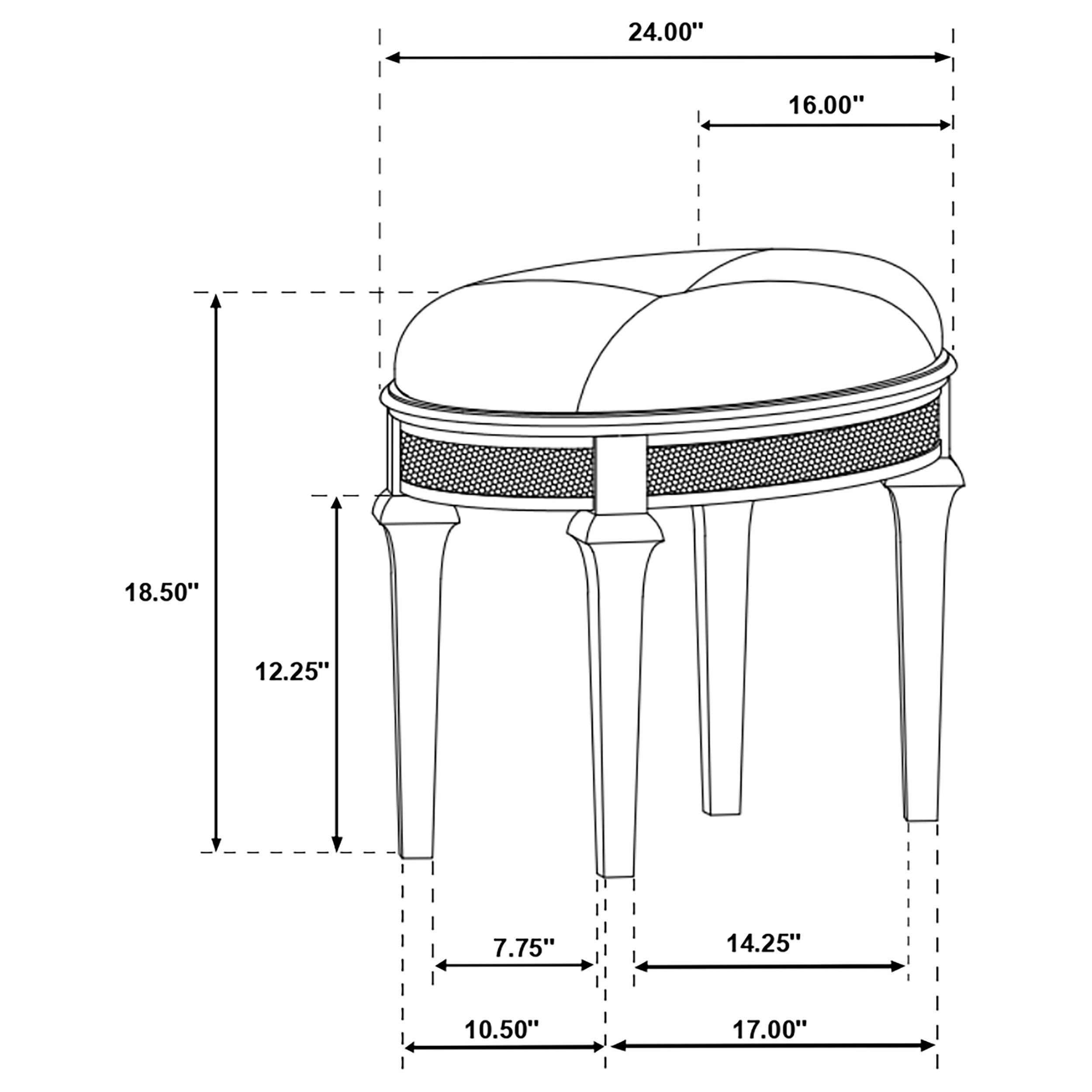 Coaster Evangeline Oval Vanity Stool with Faux Diamond Trim Silver and Ivory Default Title