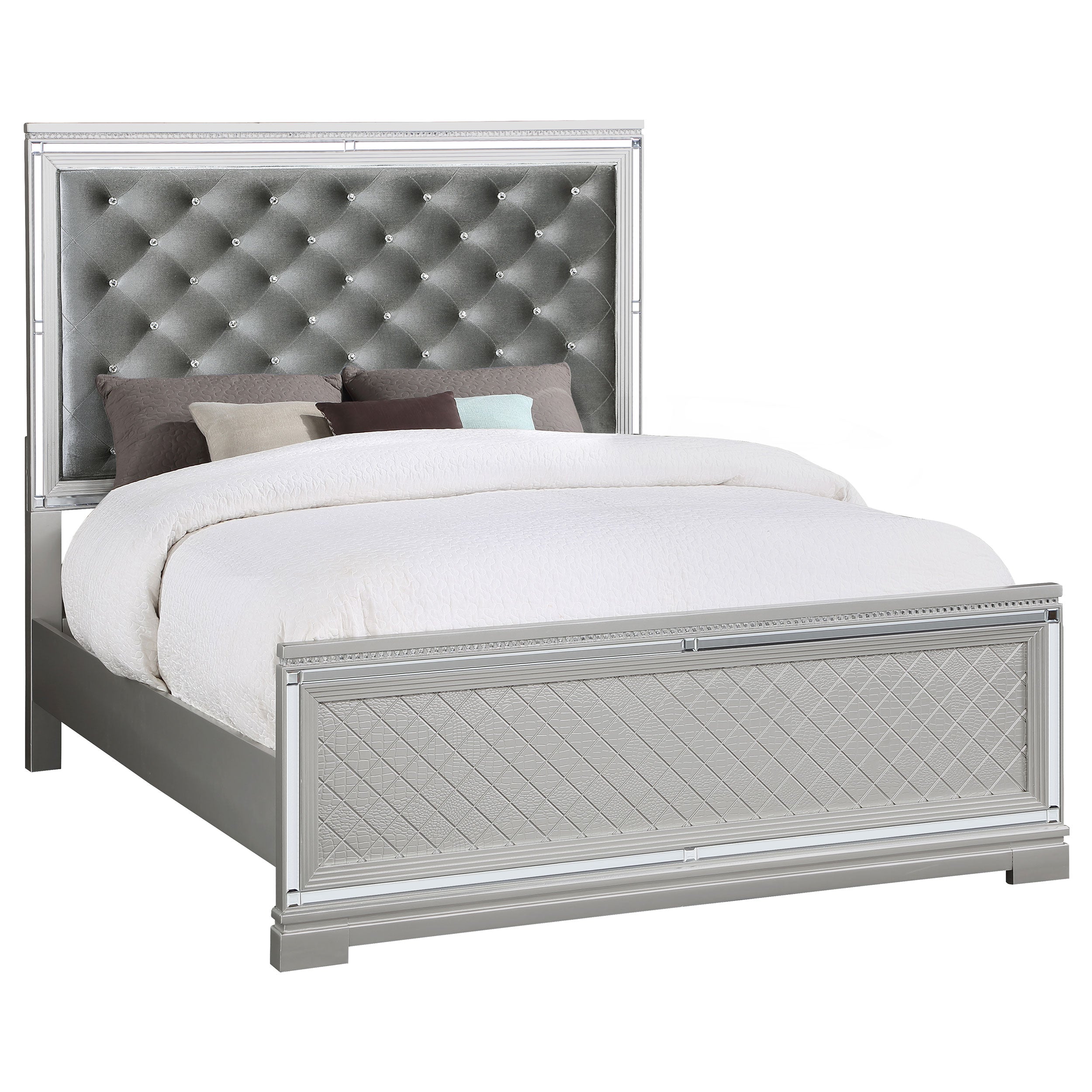 Coaster Eleanor Upholstered Tufted Bed Metallic Cal King