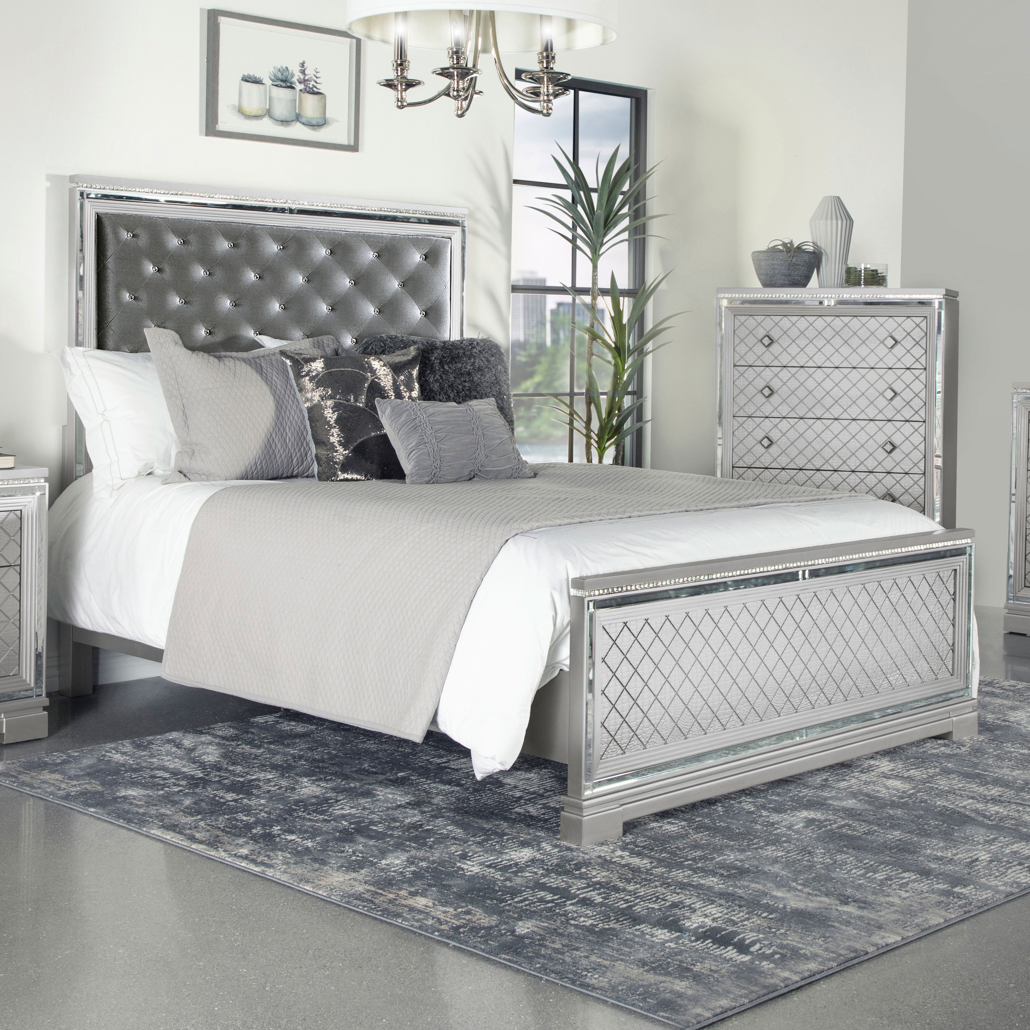 Coaster Eleanor Upholstered Tufted Bed Metallic Cal King