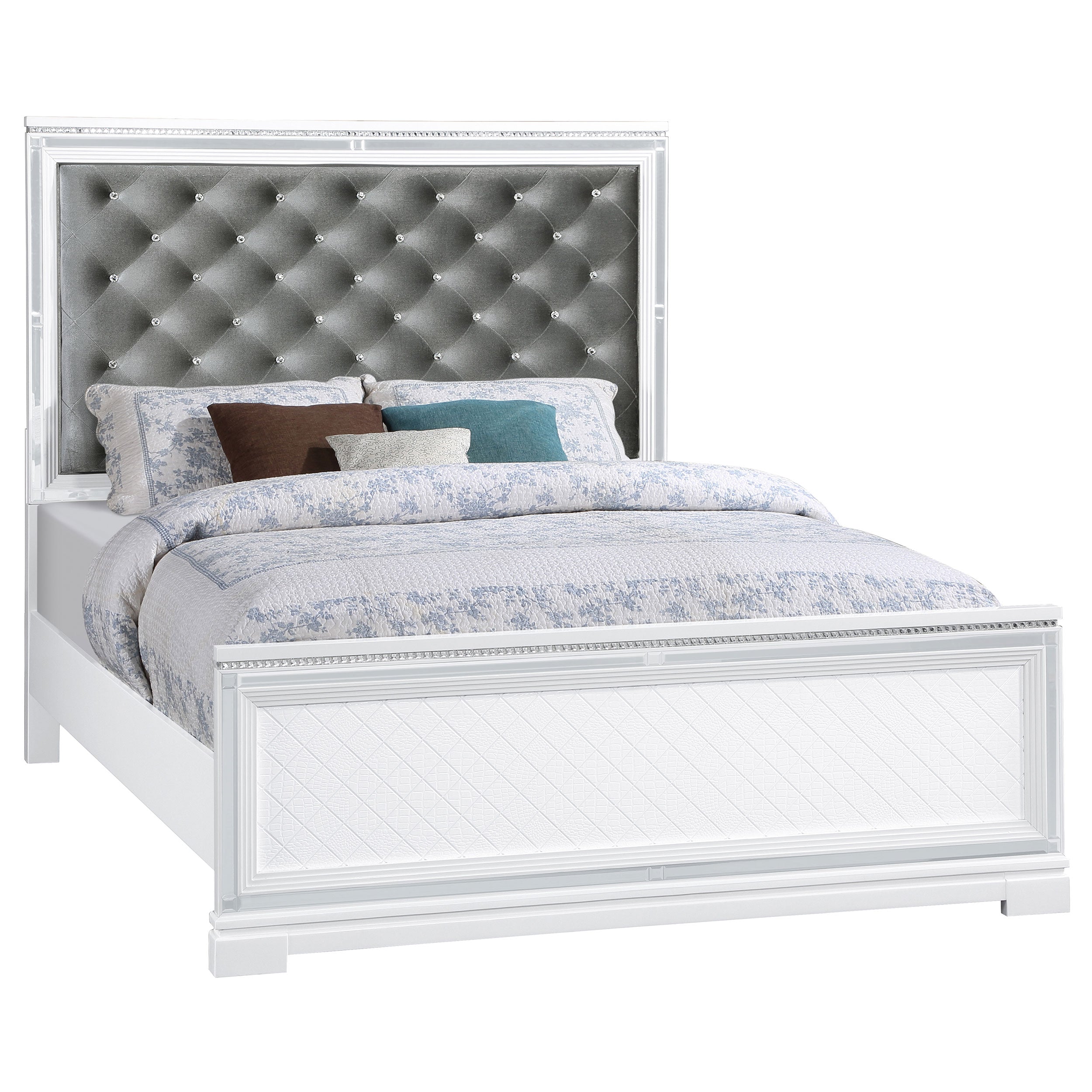 Coaster Eleanor Upholstered Tufted Bed White Cal King