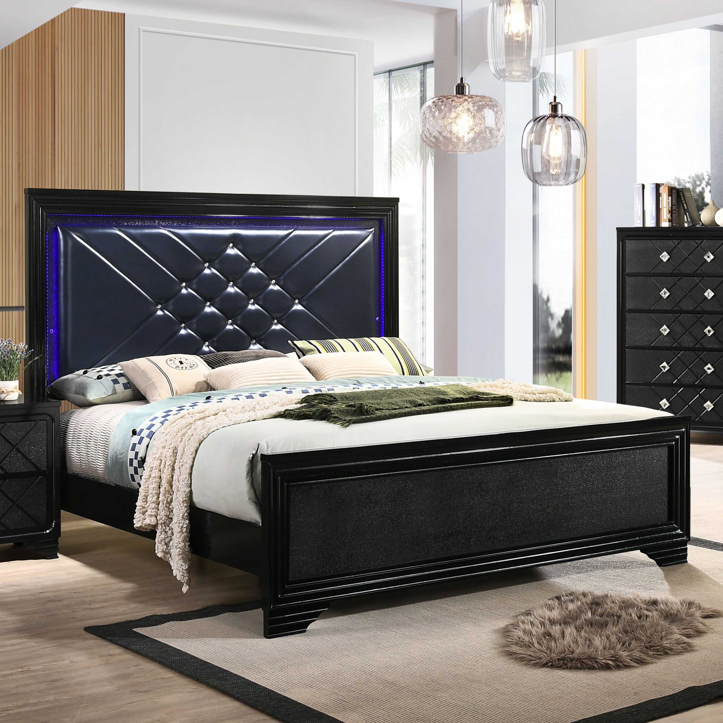 Coaster Penelope Bed with LED Lighting Black and Midnight Star Cal King