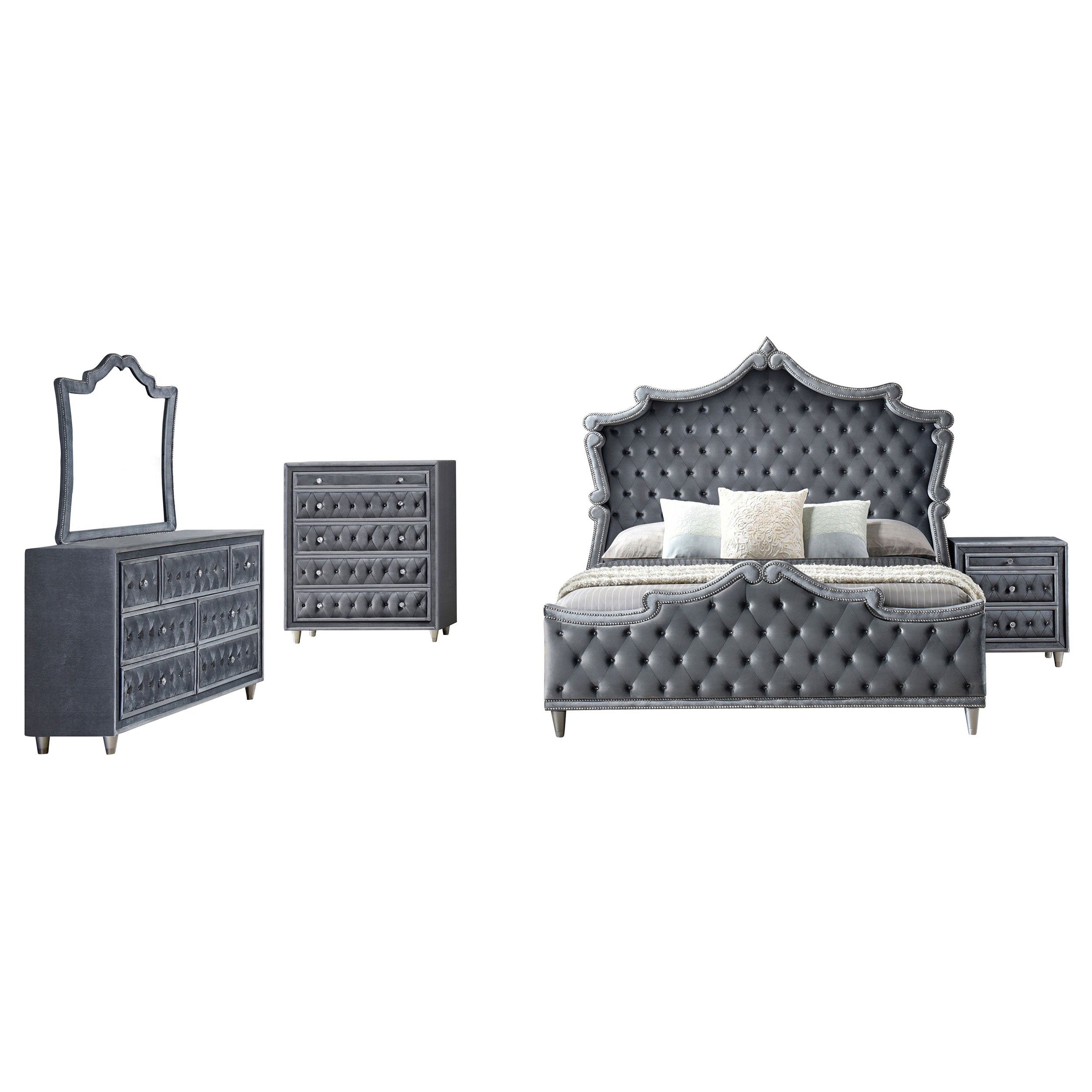 Coaster Antonella Upholstered Tufted Bedroom Set Grey Eastern King Set of 5