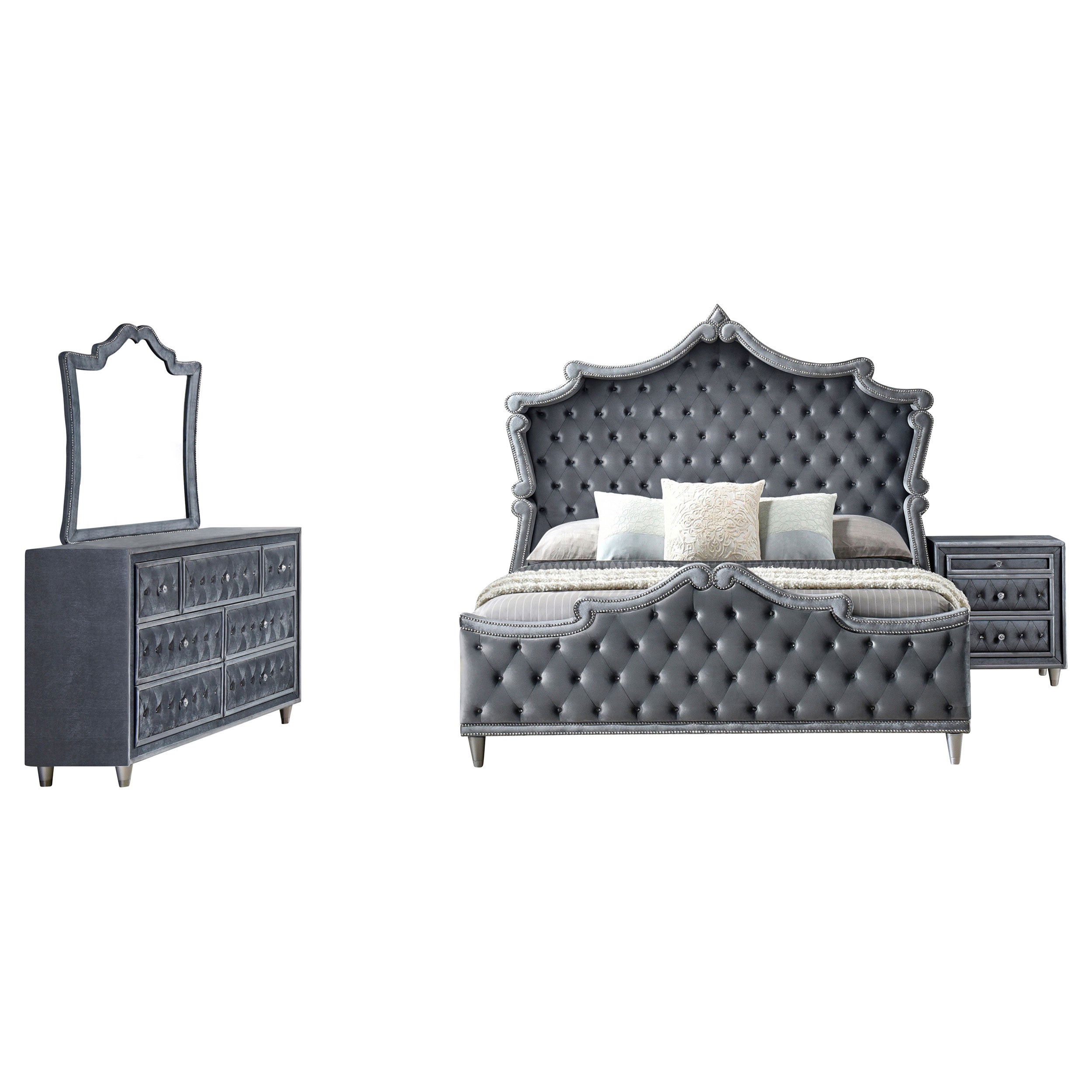 Coaster Antonella Upholstered Tufted Bedroom Set Grey Queen Set of 4