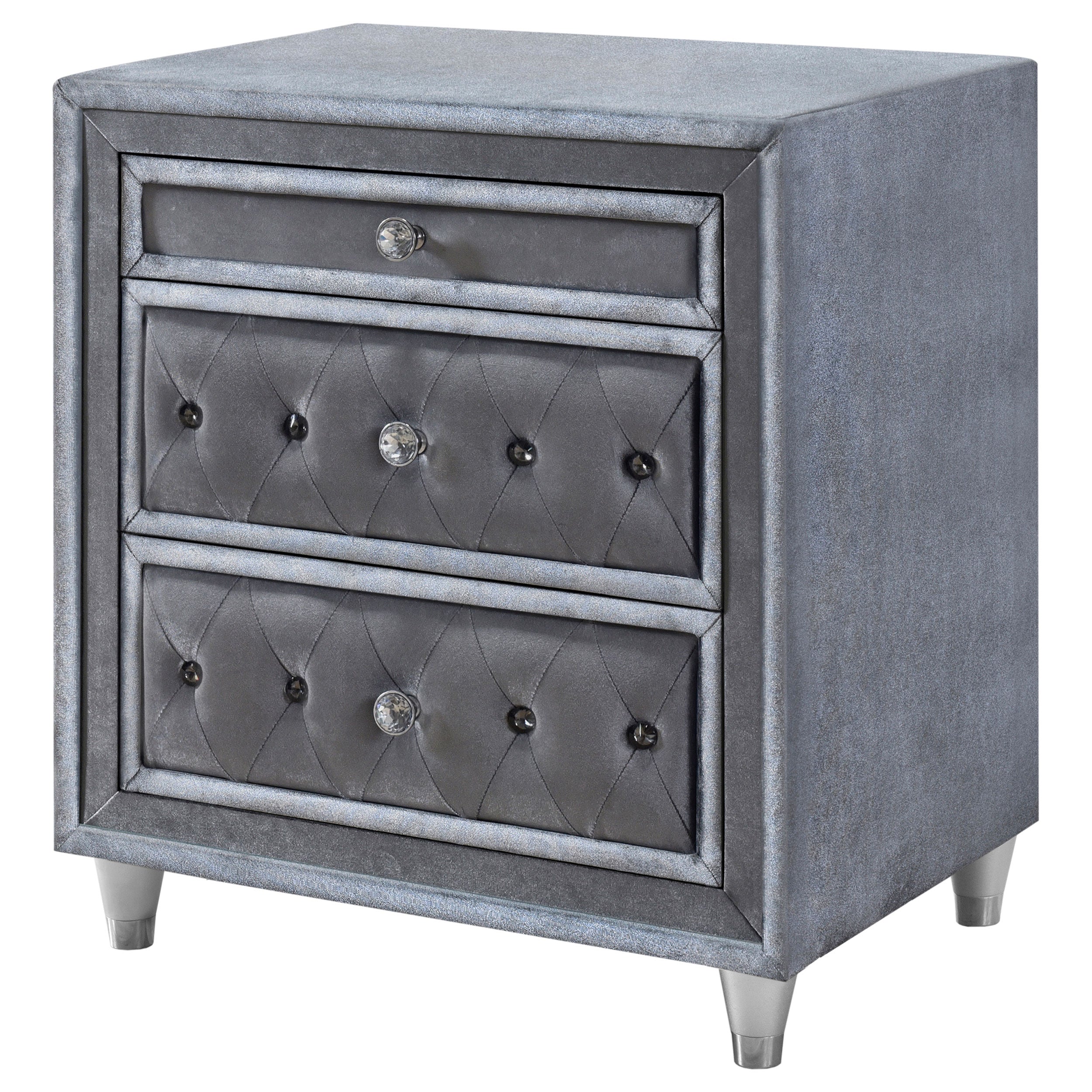 Coaster Antonella 3-drawer Upholstered Nightstand Grey Default Title