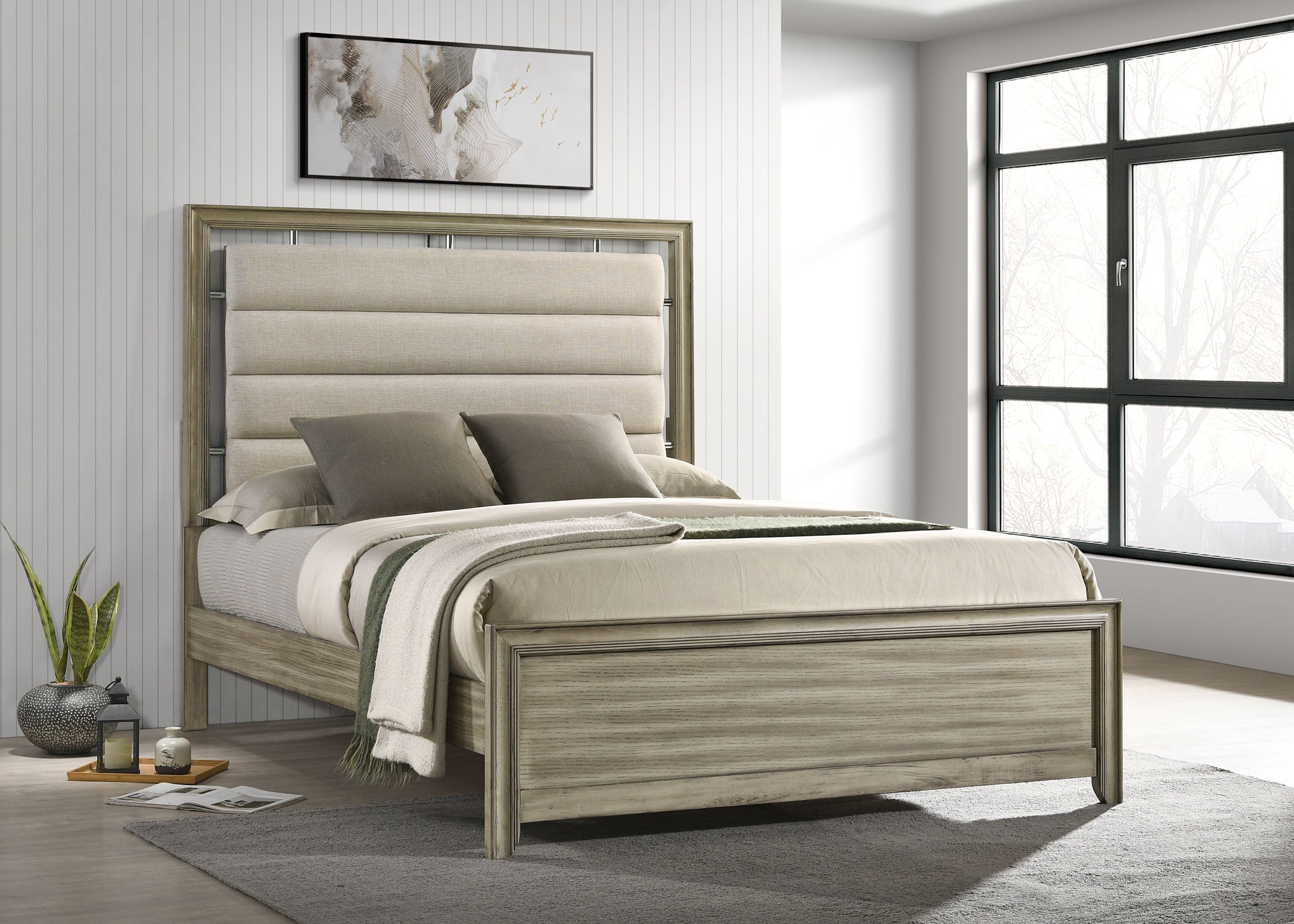 Coaster Giselle Panel Bed with Upholstered Headboard Rustic Beige Cal King