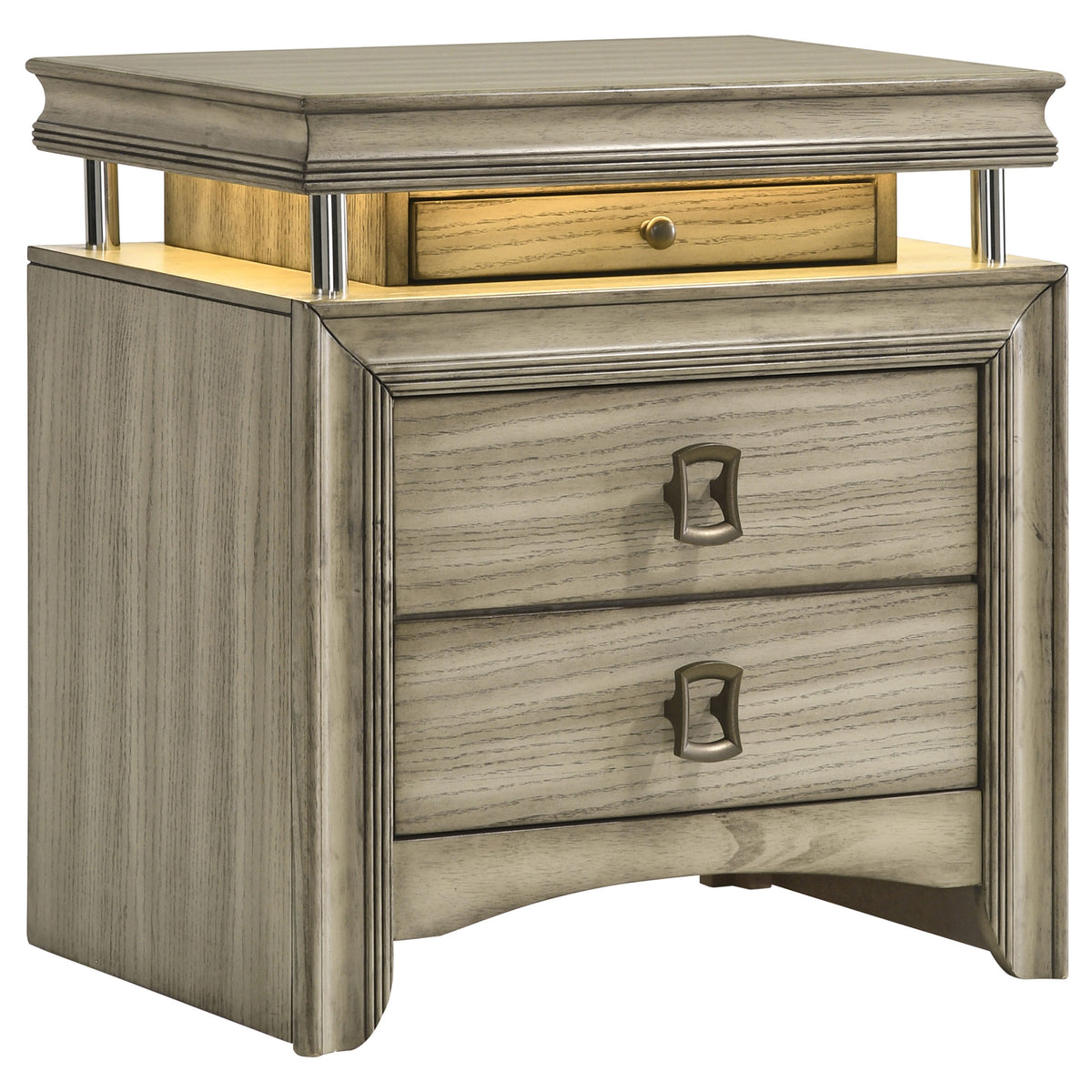 Coaster Giselle 3-drawer Nightstand Bedside Table with LED Rustic Beige Default Title