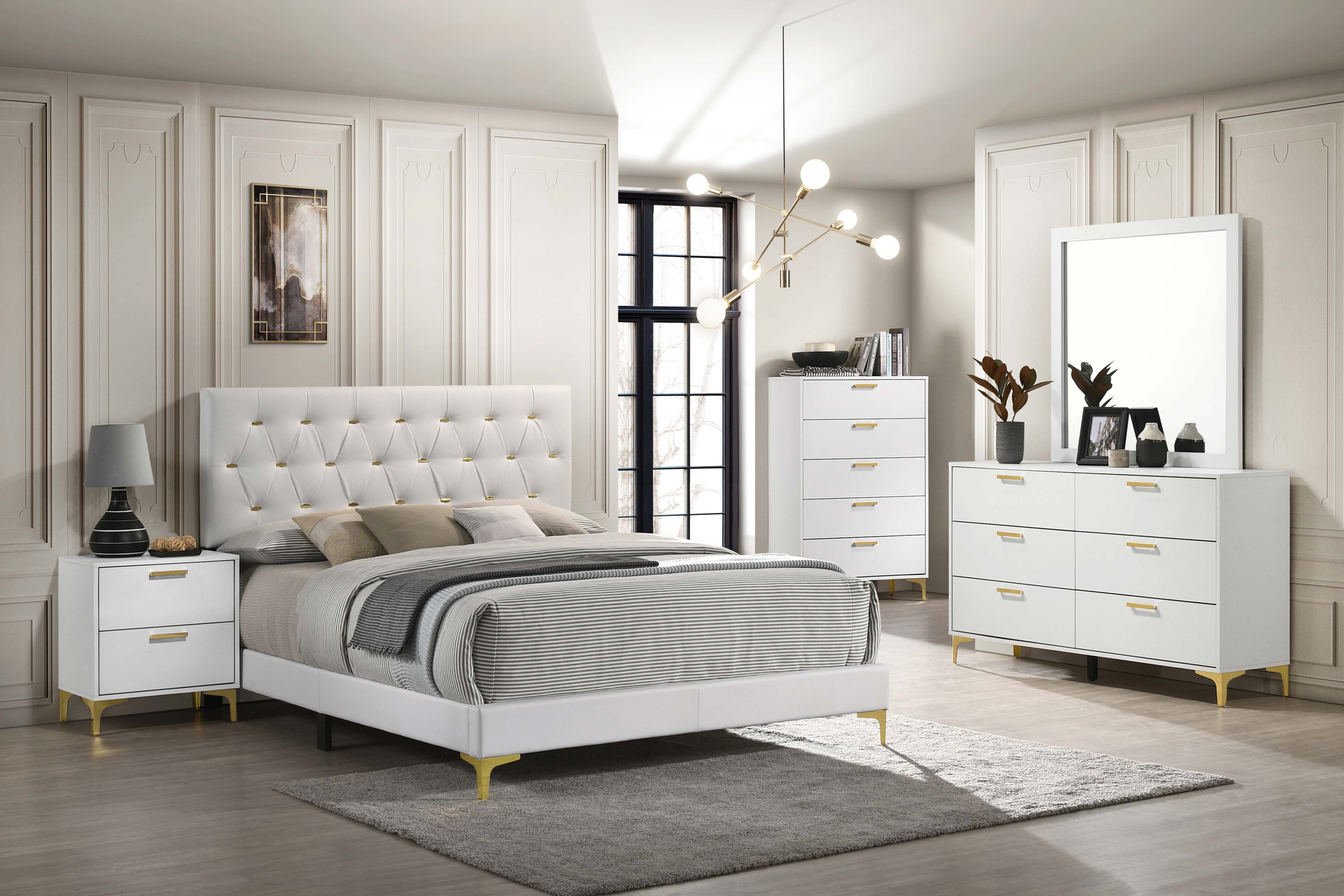 Coaster Kendall Tufted Upholstered Panel Bed White Cal King