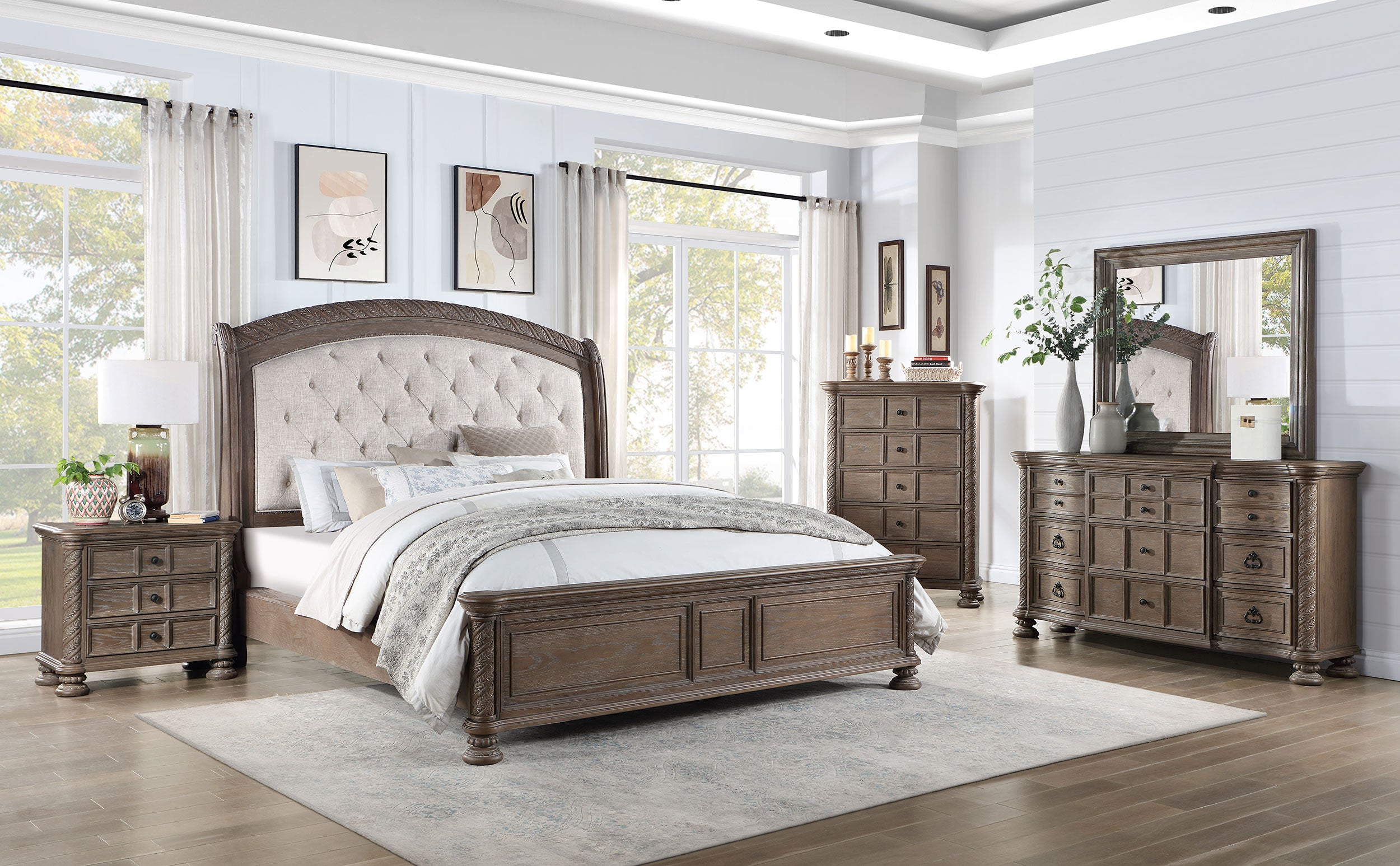 Coaster Emmett Bedroom Set Walnut and Beige Cal King Set of 5